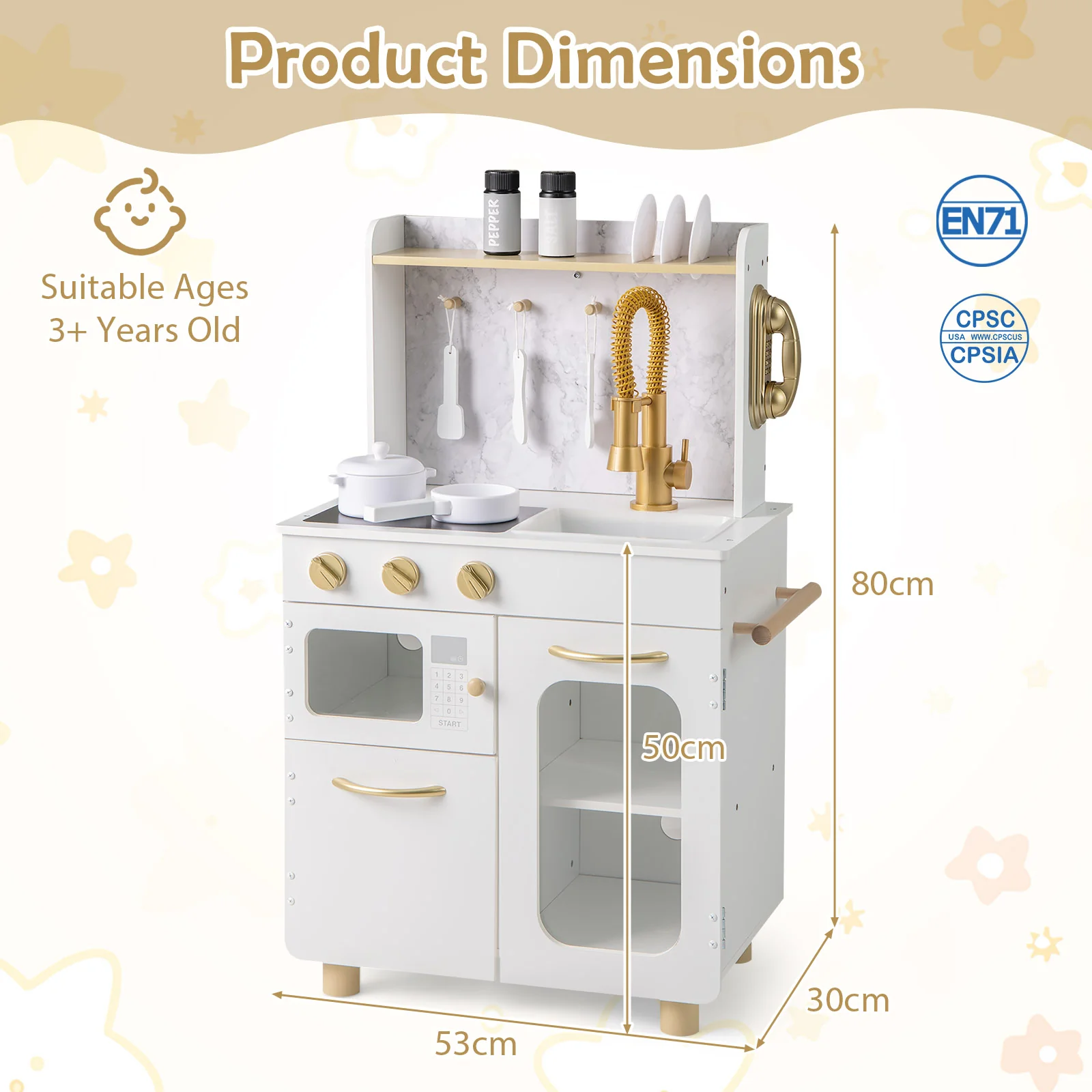 HONEY JOY Kids Kitchen Set, Pretend Play Kitchen w/Stoves, Faucet - Image 9