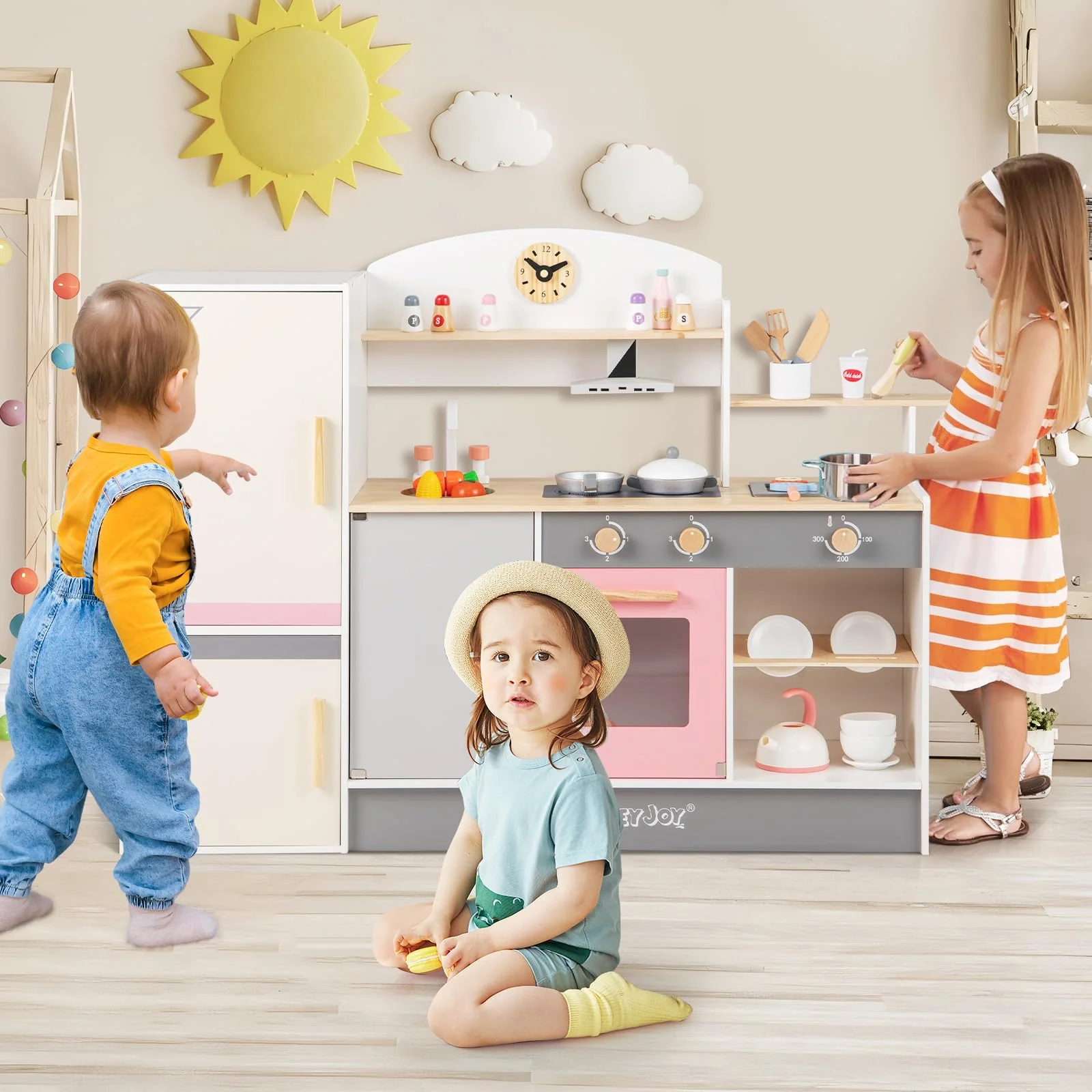 HONEY JOY Kids Little Chef Play Kitchen Set, Role Play Pretend Kitchen w/Range Hood - Image 9