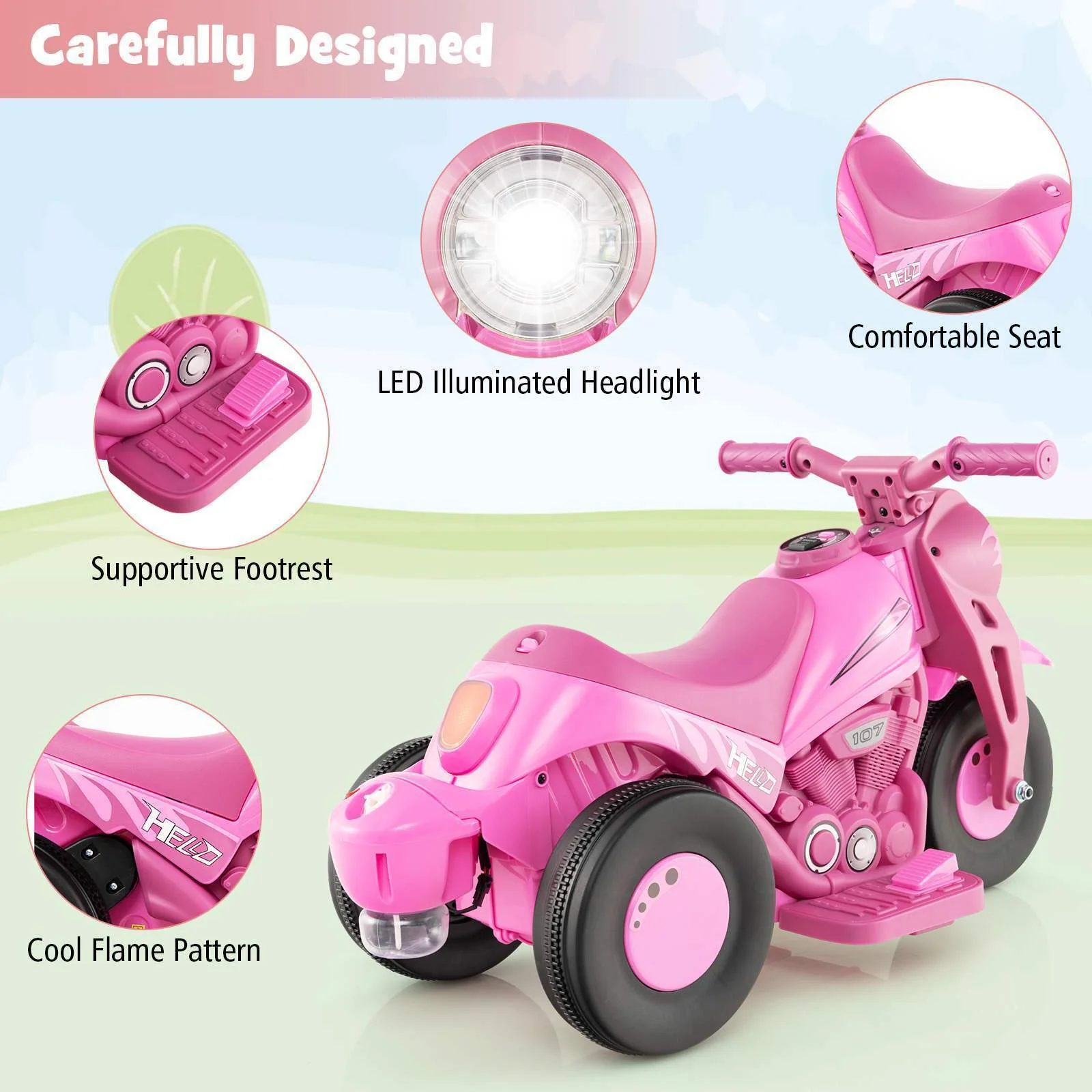 HONEY JOY Kids Motorcycle 6V Battery Powered Ride on Motorbike with Bubble Maker - Image 3