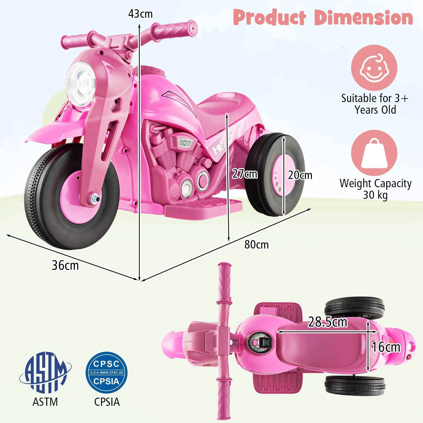 HONEY JOY Kids Motorcycle 6V Battery Powered Ride on Motorbike with Bubble Maker - Image 4