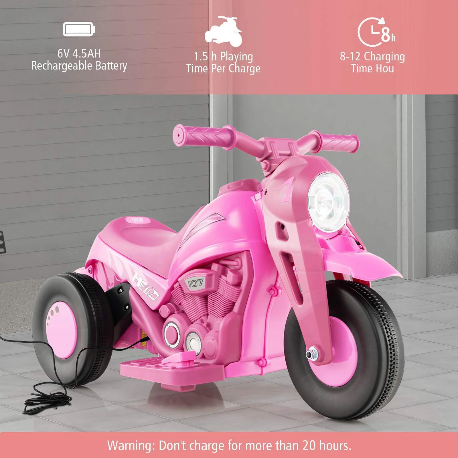 HONEY JOY Kids Motorcycle 6V Battery Powered Ride on Motorbike with Bubble Maker - Image 5
