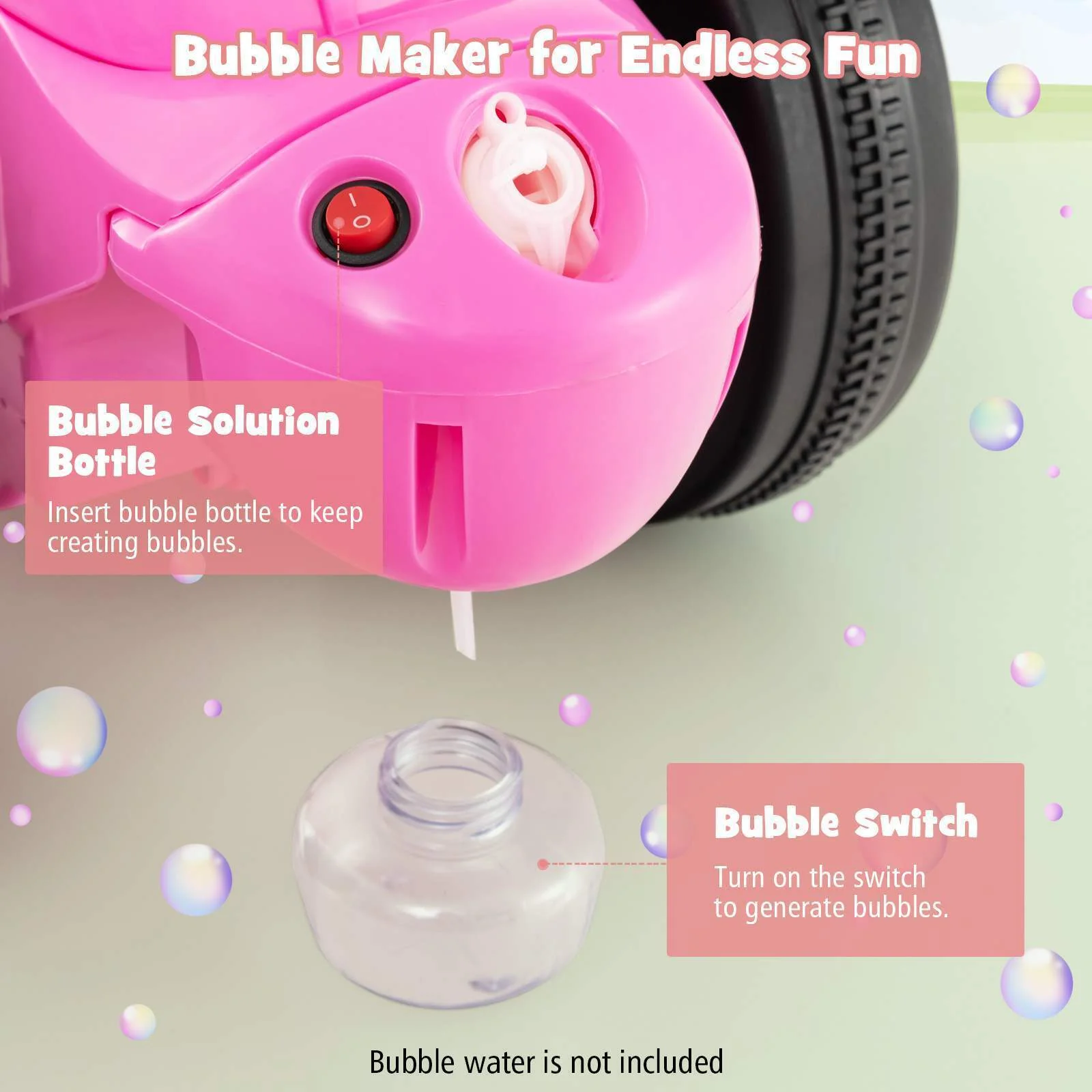 HONEY JOY Kids Motorcycle 6V Battery Powered Ride on Motorbike with Bubble Maker - Image 7