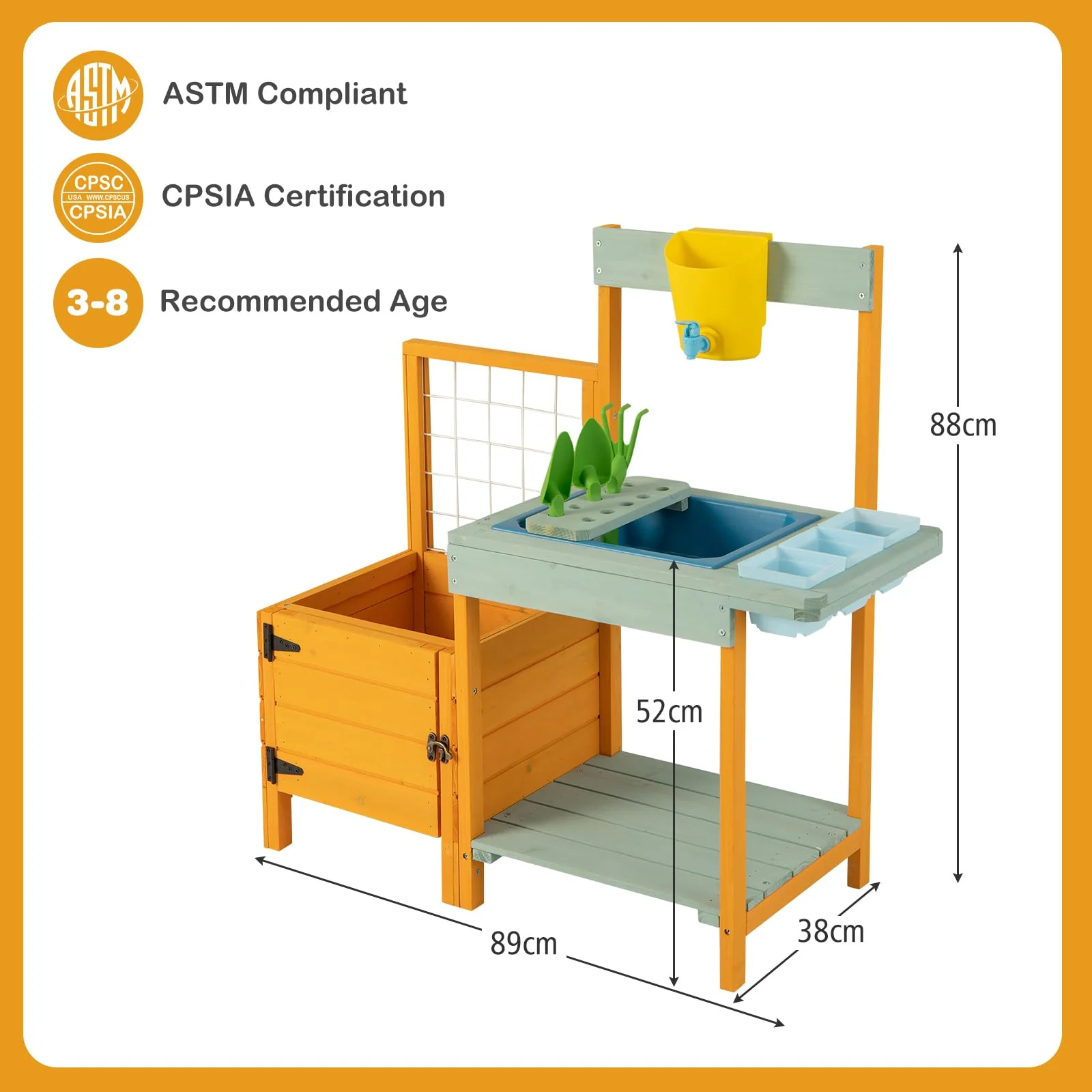 HONEY JOY Kids Outdoor Potting Bench w/See-Through Window, Planter Box and Garden Trellis - Image 3