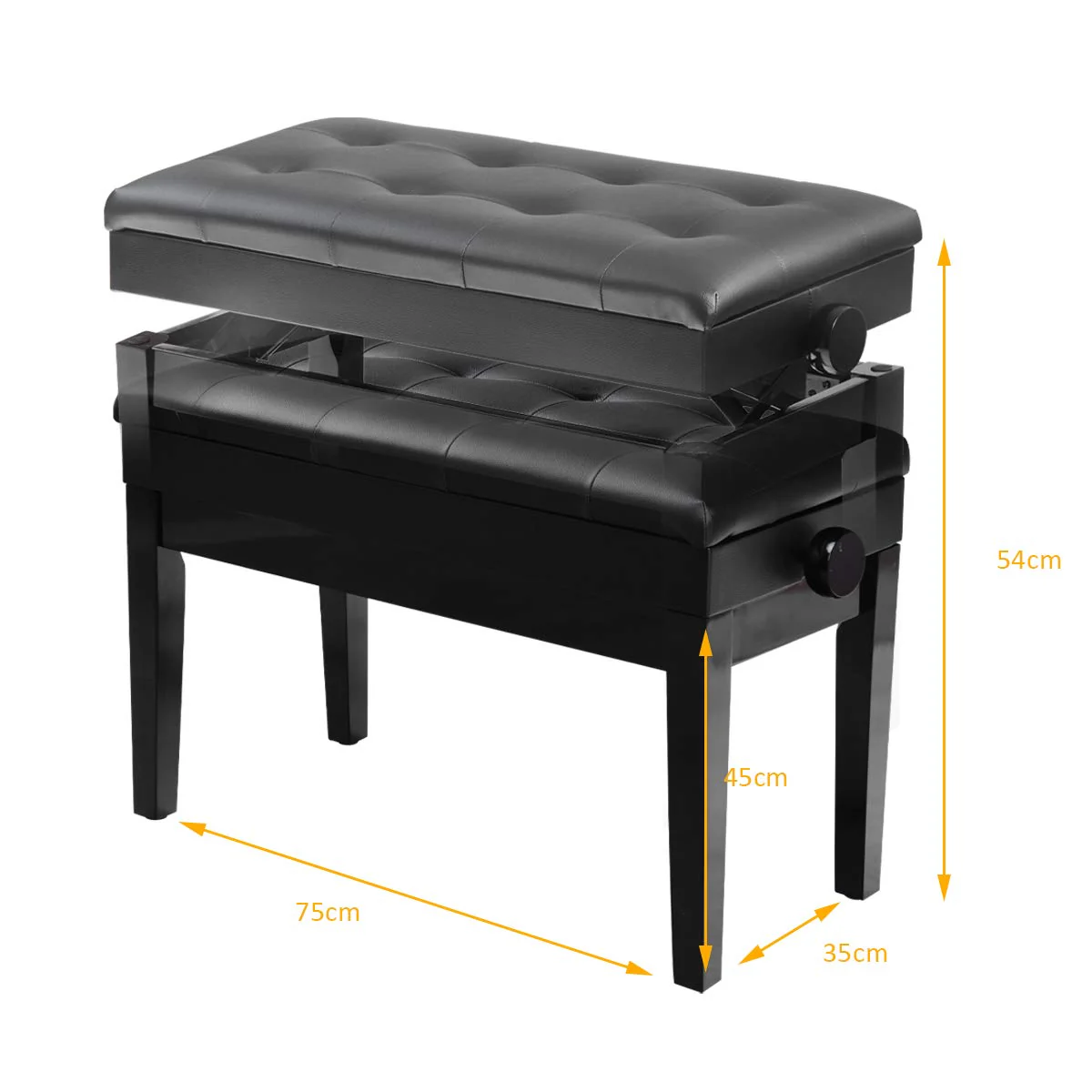 HONEY JOY Kids Piano Stool, Height-Adjustable Piano Bench w/Double Seat for 2 People, Solid Wood & PU Leather Piano Seat - Image 3