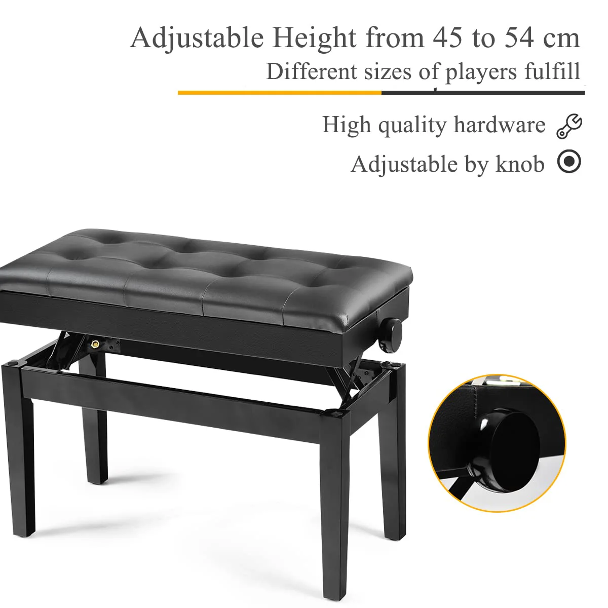 HONEY JOY Kids Piano Stool, Height-Adjustable Piano Bench w/Double Seat for 2 People, Solid Wood & PU Leather Piano Seat - Image 5