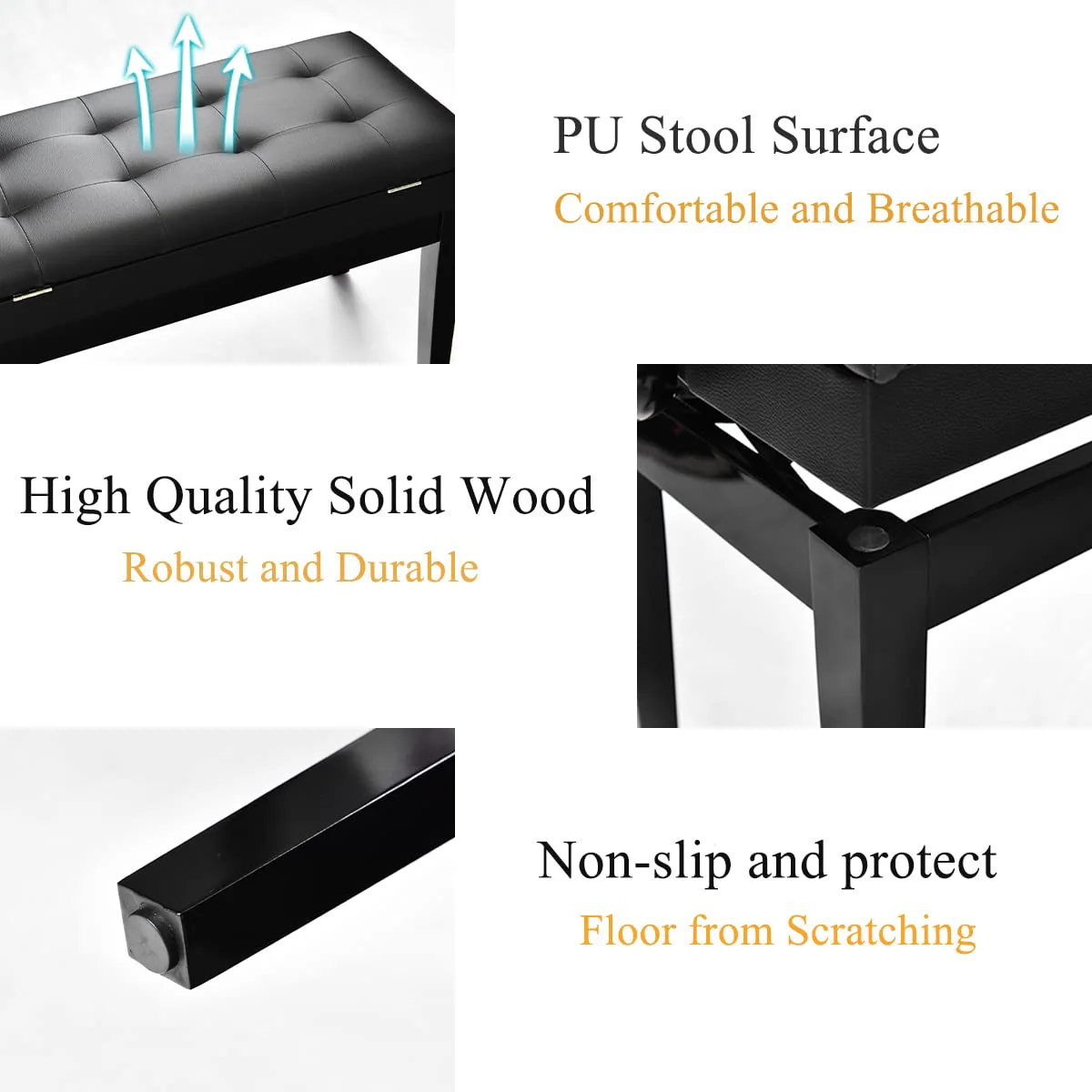 HONEY JOY Kids Piano Stool, Height-Adjustable Piano Bench w/Double Seat for 2 People, Solid Wood & PU Leather Piano Seat - Image 8
