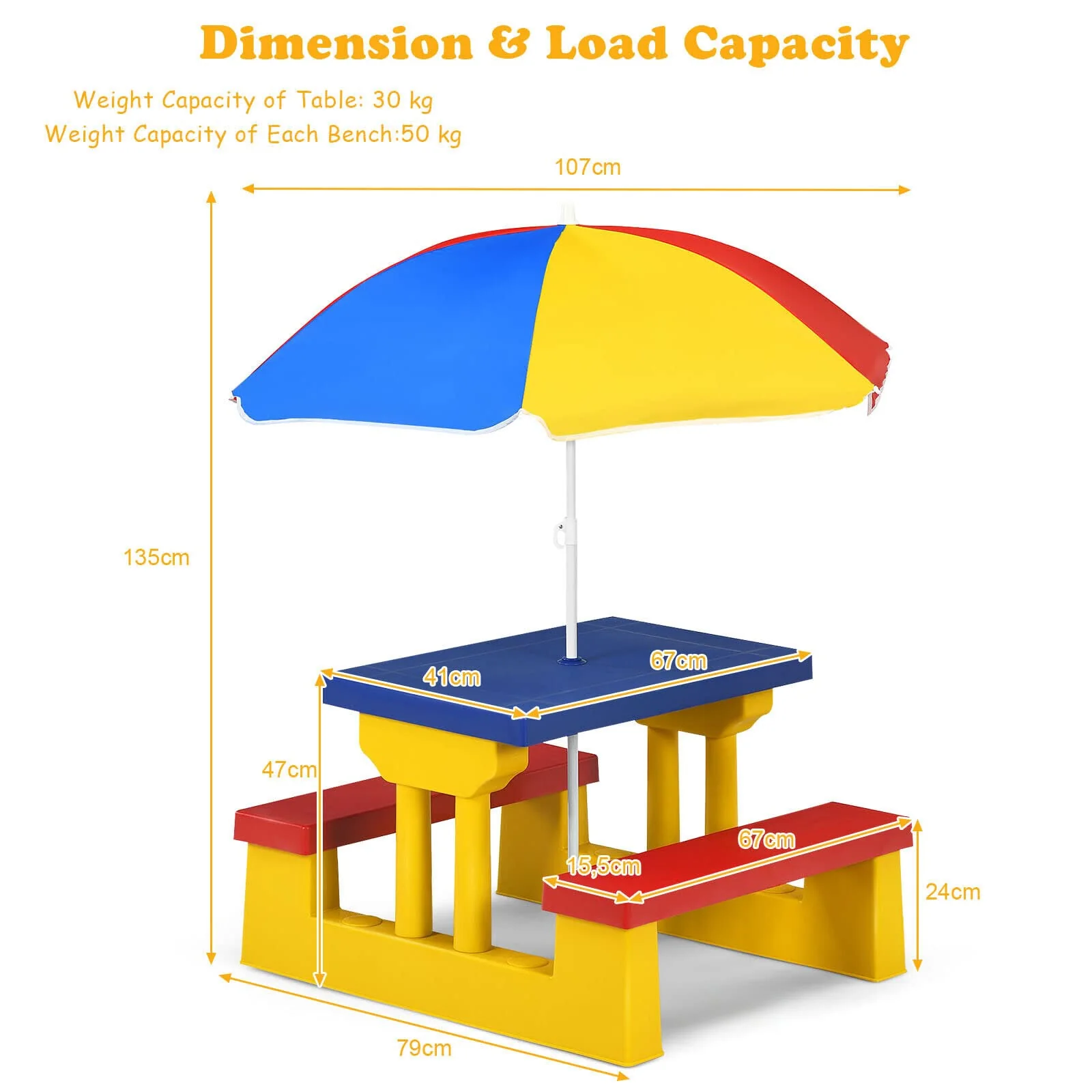 HONEY JOY Kids Picnic Table Set, Table Bench Set for Toddlers w/Removable Umbrella - Image 8