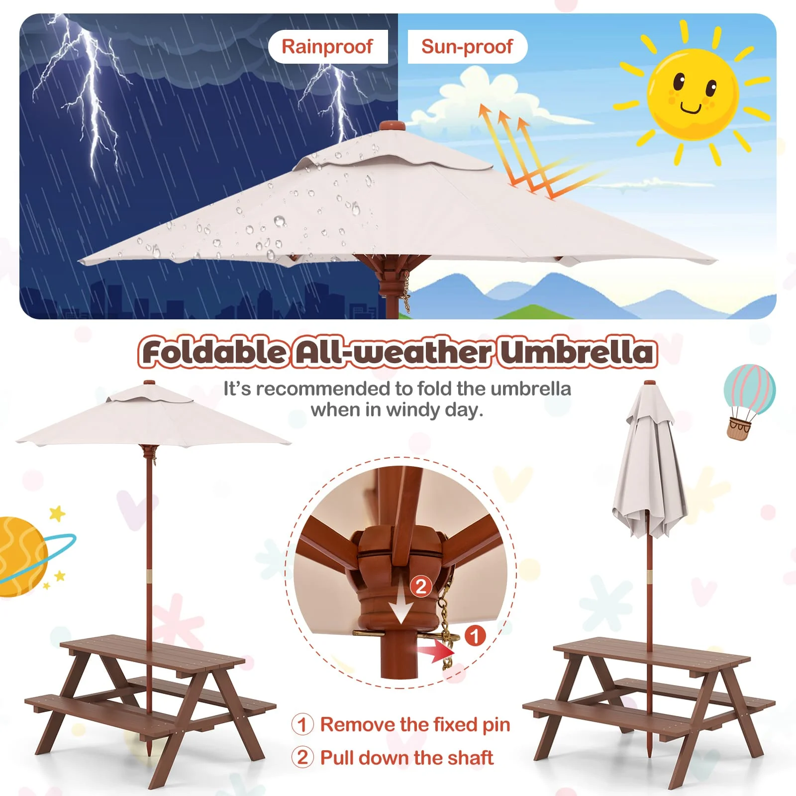 HONEY JOY Kids Picnic Table, Wooden Table & Bench Set - Image 5