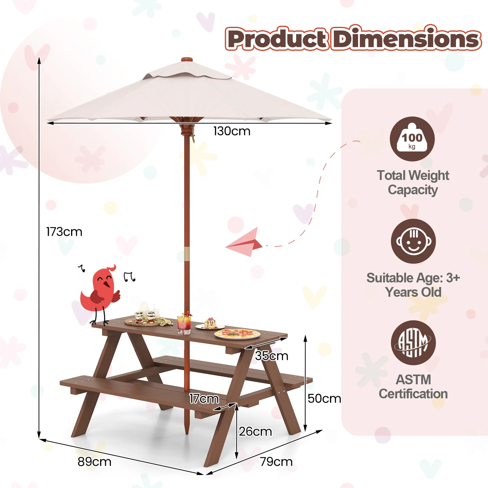 HONEY JOY Kids Picnic Table, Wooden Table & Bench Set - Image 7