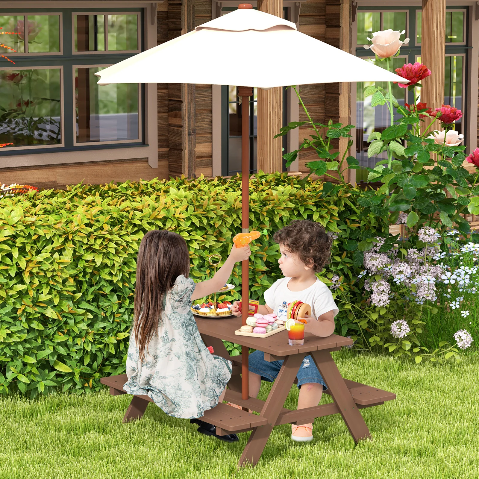 HONEY JOY Kids Picnic Table, Wooden Table & Bench Set - Image 8