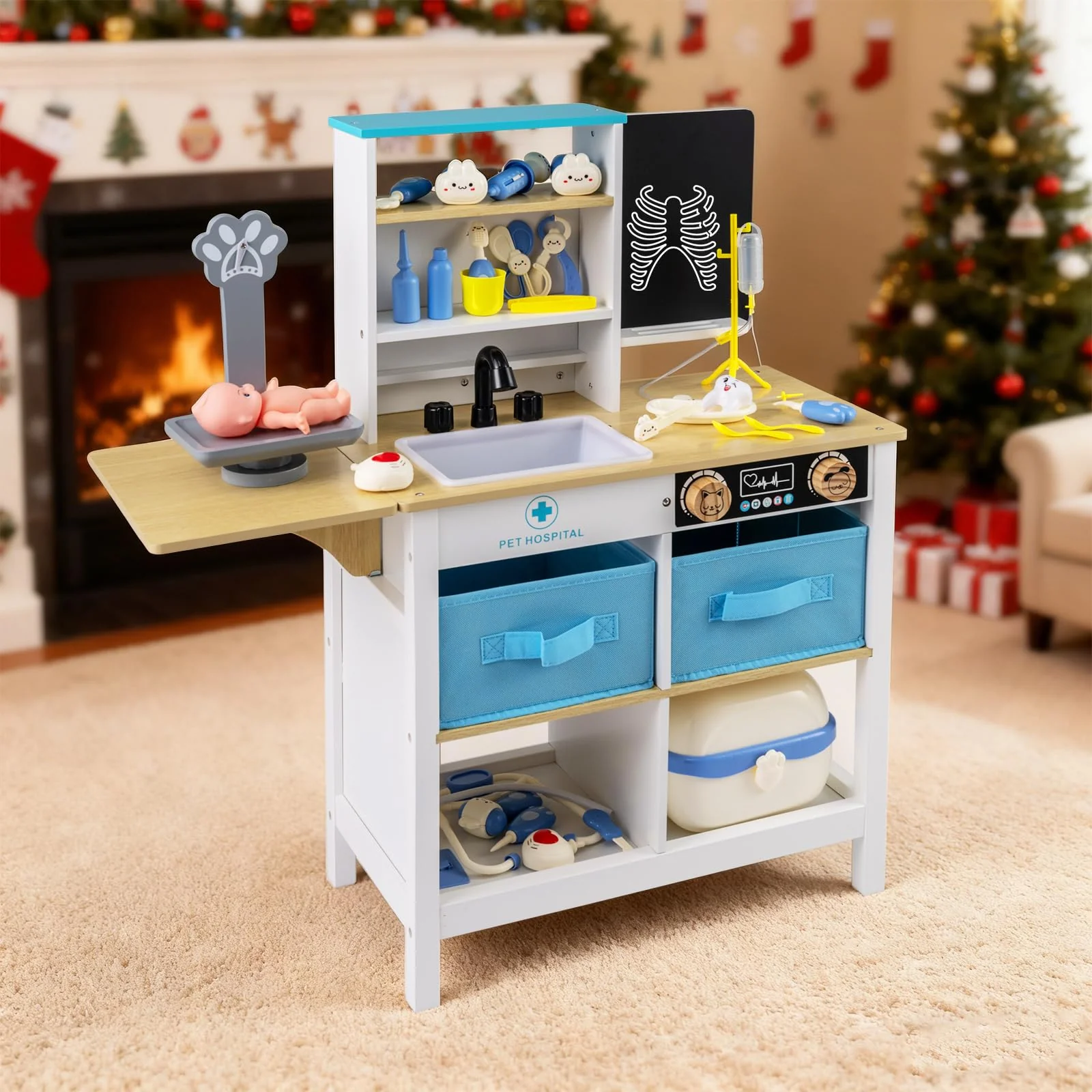 HONEY JOY Kids Play Doctor's Office w/Blackboard, Pet Scale, Faucet, Sink - Image 3