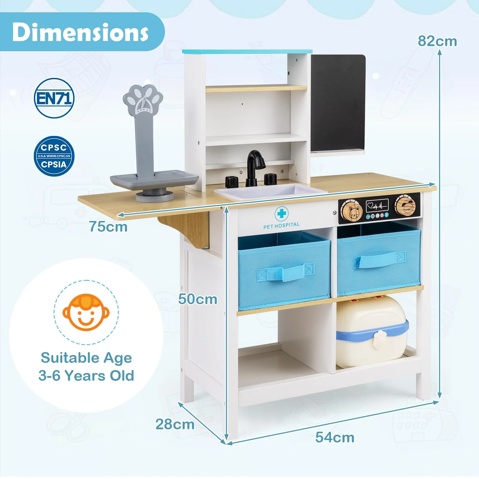 HONEY JOY Kids Play Doctor's Office w/Blackboard, Pet Scale, Faucet, Sink - Image 4