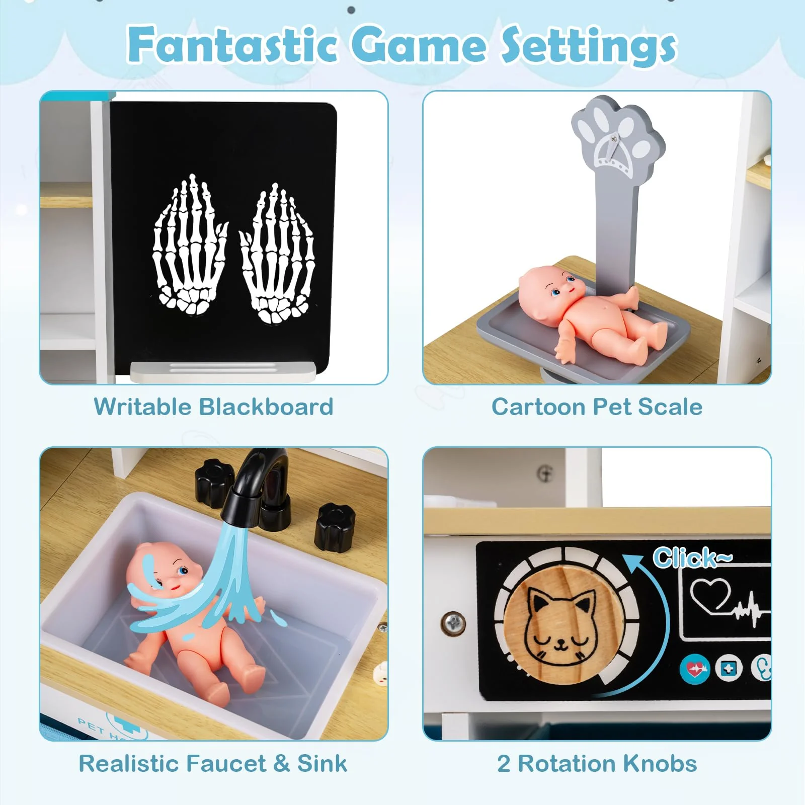 HONEY JOY Kids Play Doctor's Office w/Blackboard, Pet Scale, Faucet, Sink - Image 5