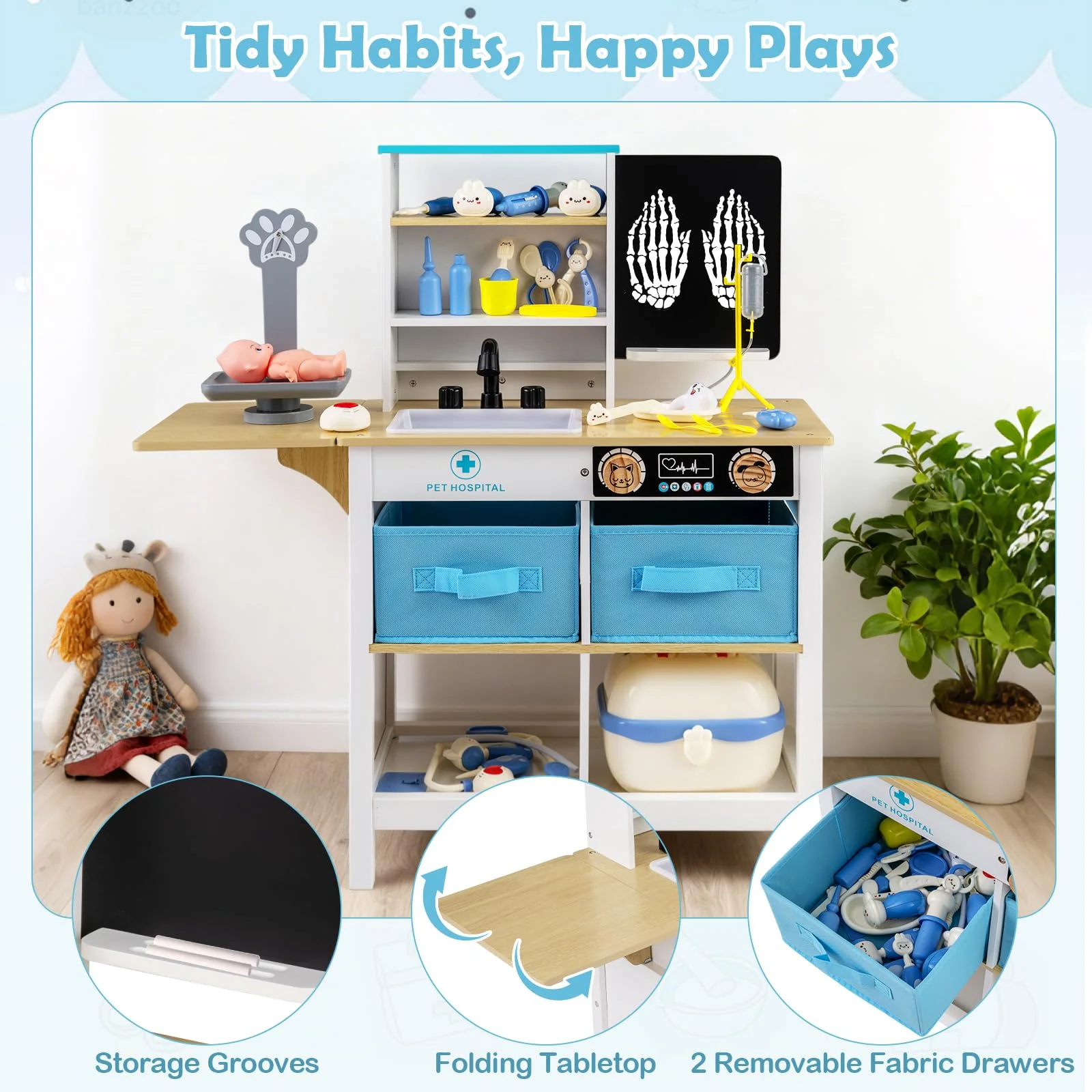 HONEY JOY Kids Play Doctor's Office w/Blackboard, Pet Scale, Faucet, Sink - Image 8