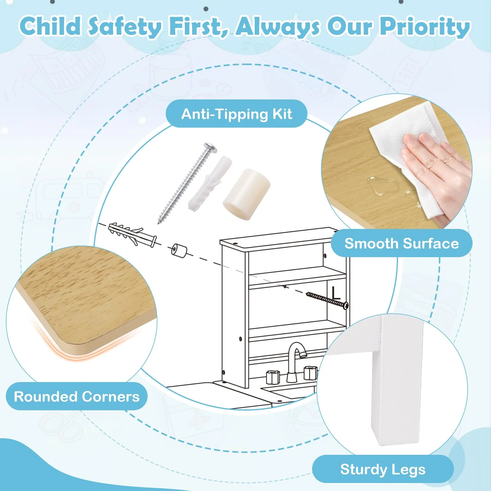 HONEY JOY Kids Play Doctor's Office w/Blackboard, Pet Scale, Faucet, Sink - Image 9