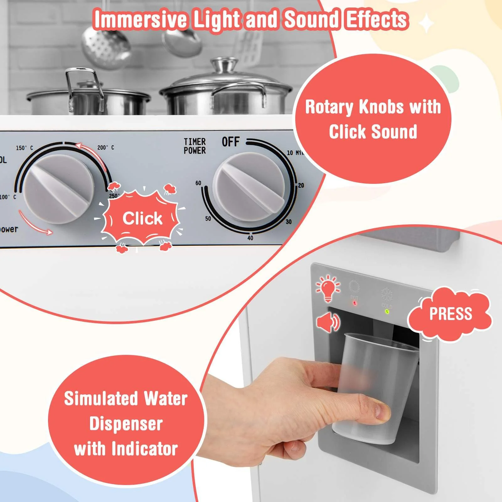 HONEY JOY Kids Play Kitchen Toy Set, Kitchen Playset w/Water Dispenser, Sink, Faucet, Microwave, Oven - Image 2