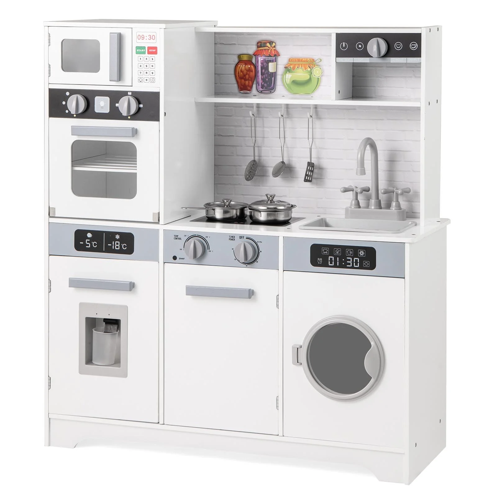 HONEY JOY Kids Play Kitchen Toy Set, Kitchen Playset w/Water Dispenser, Sink, Faucet, Microwave, Oven - Image 6