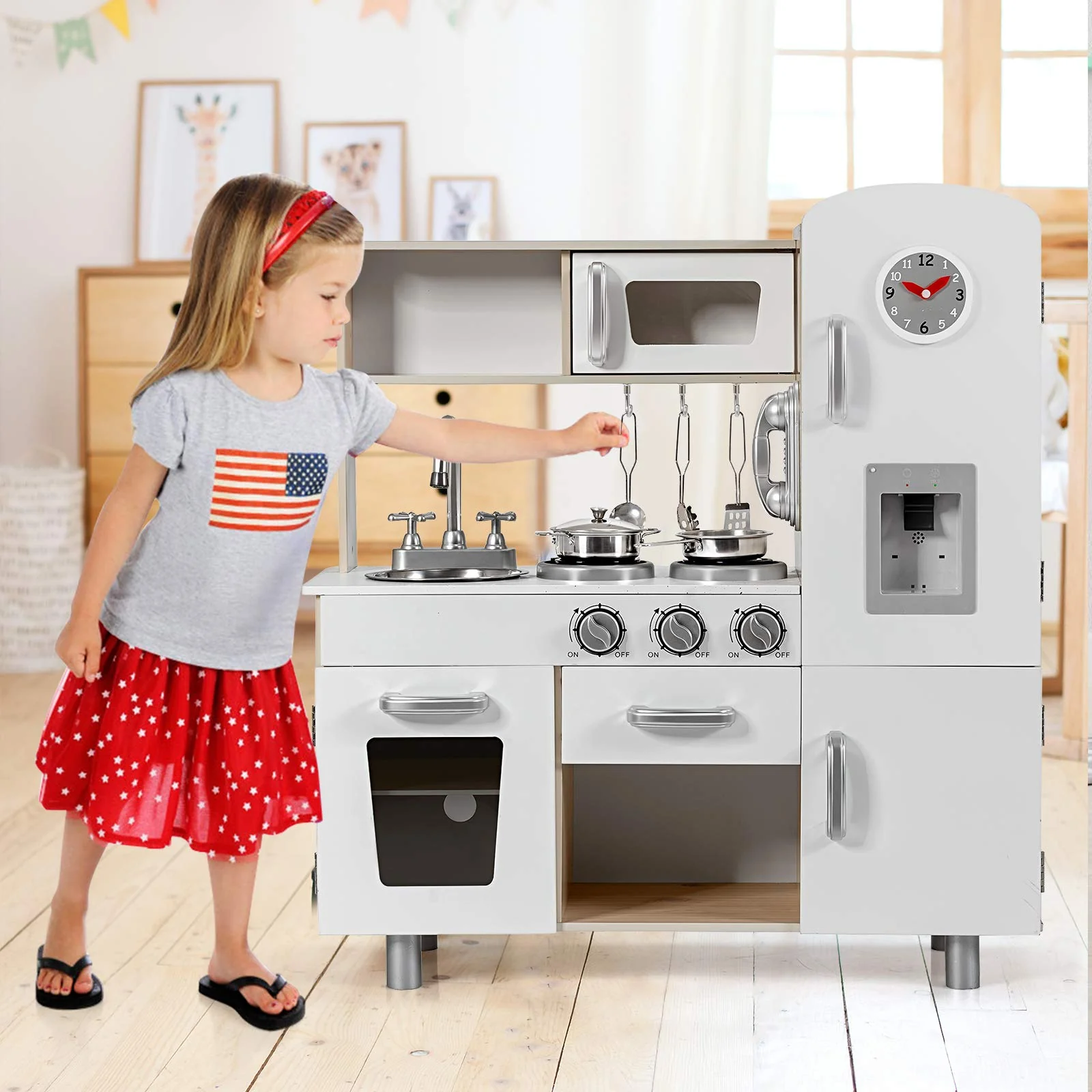 HONEY JOY Kids Play Kitchen, Wooden Pretend Cooking Playset - Image 3