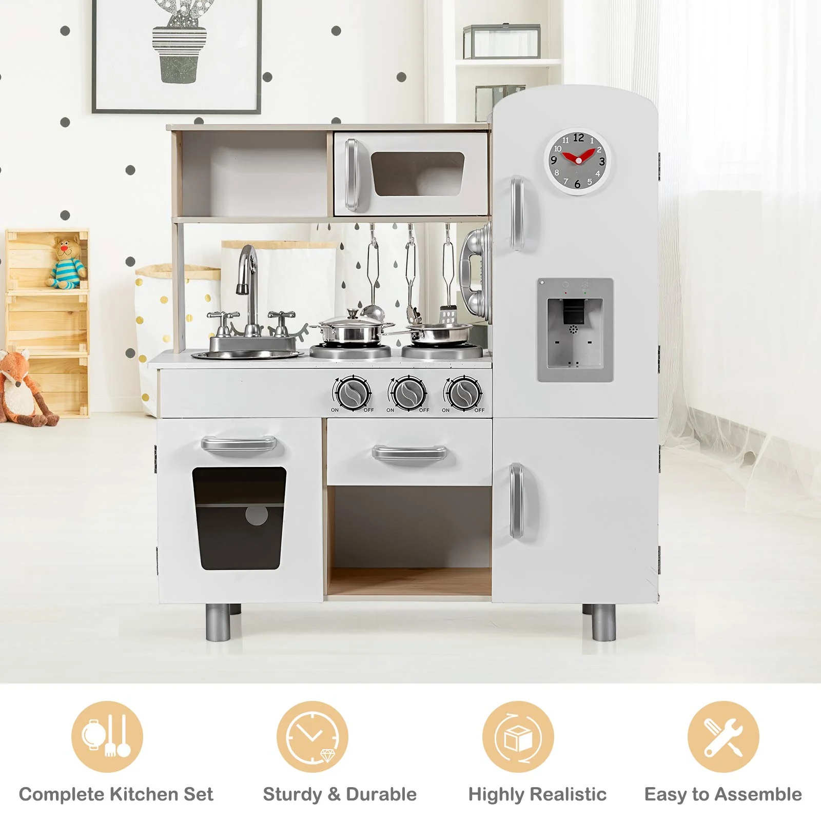 HONEY JOY Kids Play Kitchen, Wooden Pretend Cooking Playset - Image 5