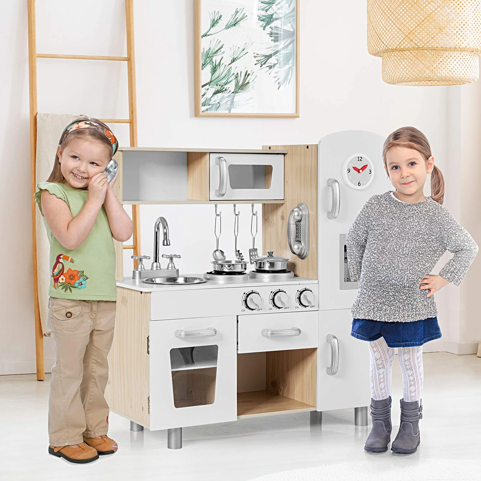 HONEY JOY Kids Play Kitchen, Wooden Pretend Cooking Playset - Image 9