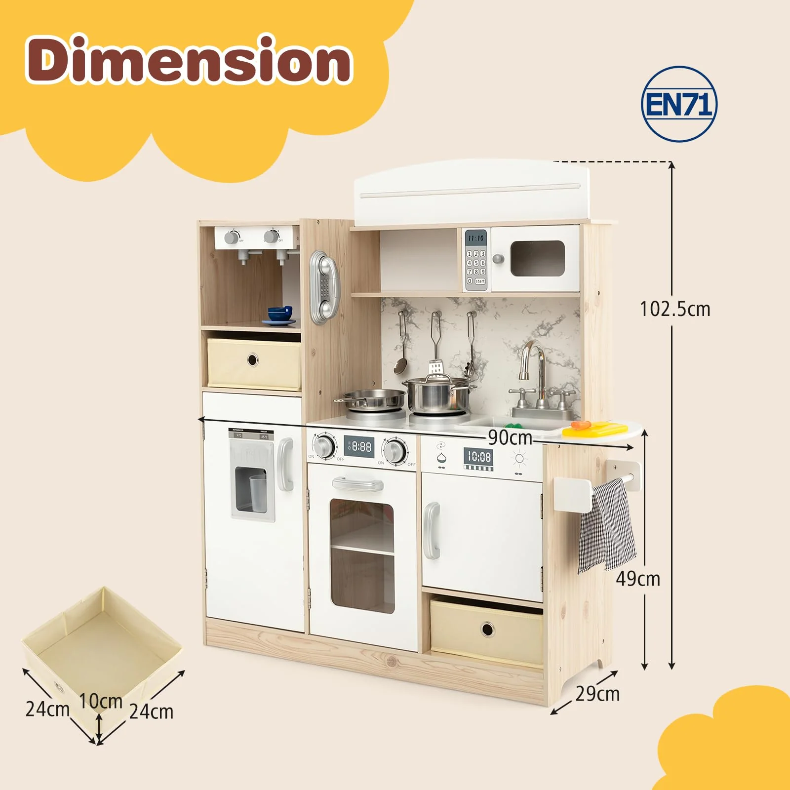 HONEY JOY Kids Play Kitchen, Wooden Pretend Kitchen Set w/Deluxe LED Lighting Effects - Image 5