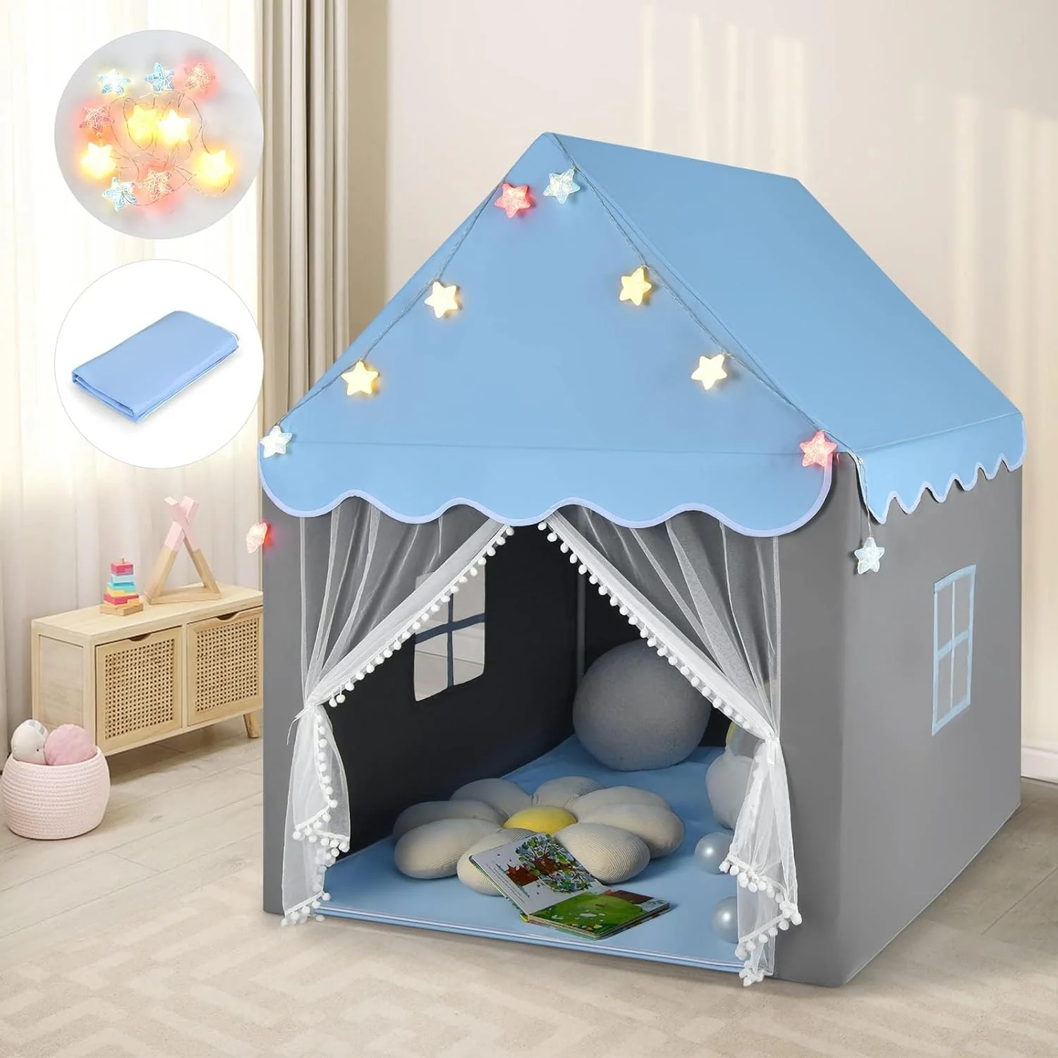 HONEY JOY Kids Play Tent, Large Playhouse with Star Ornaments - Image 13