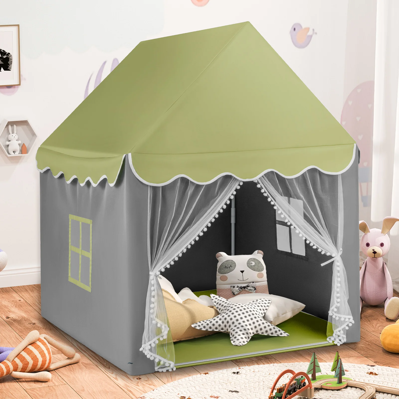 HONEY JOY Kids Play Tent, Large Playhouse with Star Ornaments - Image 2