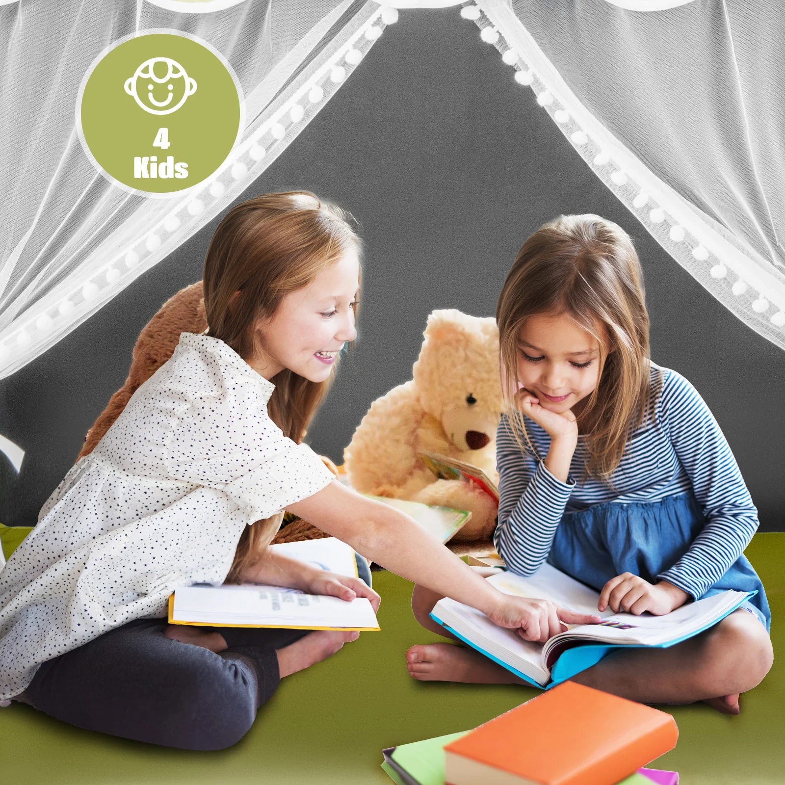 HONEY JOY Kids Play Tent, Large Playhouse with Star Ornaments - Image 4