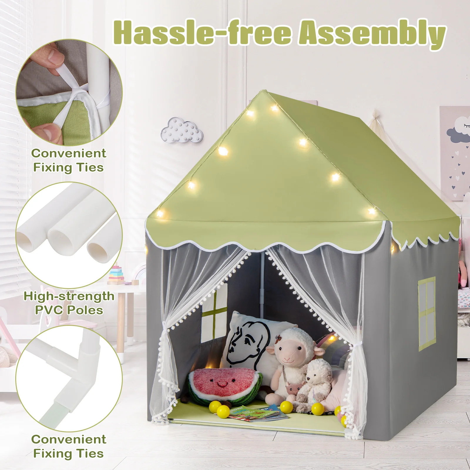 HONEY JOY Kids Play Tent, Large Playhouse with Star Ornaments - Image 9