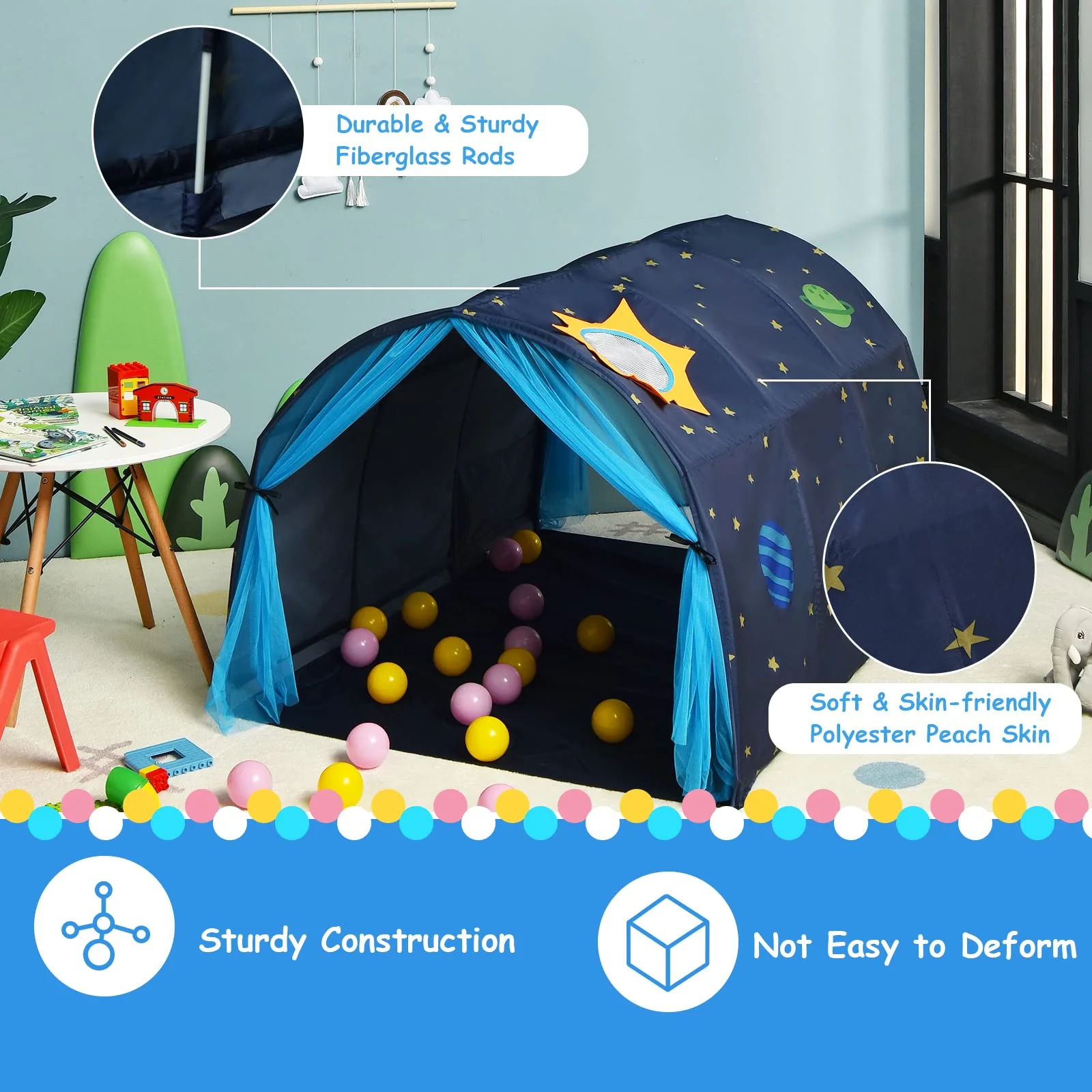 HONEY JOY Kids Play Tent, Portable Bed Tent for Children w/Double Mesh Curtain, Carrying Bag - Image 4