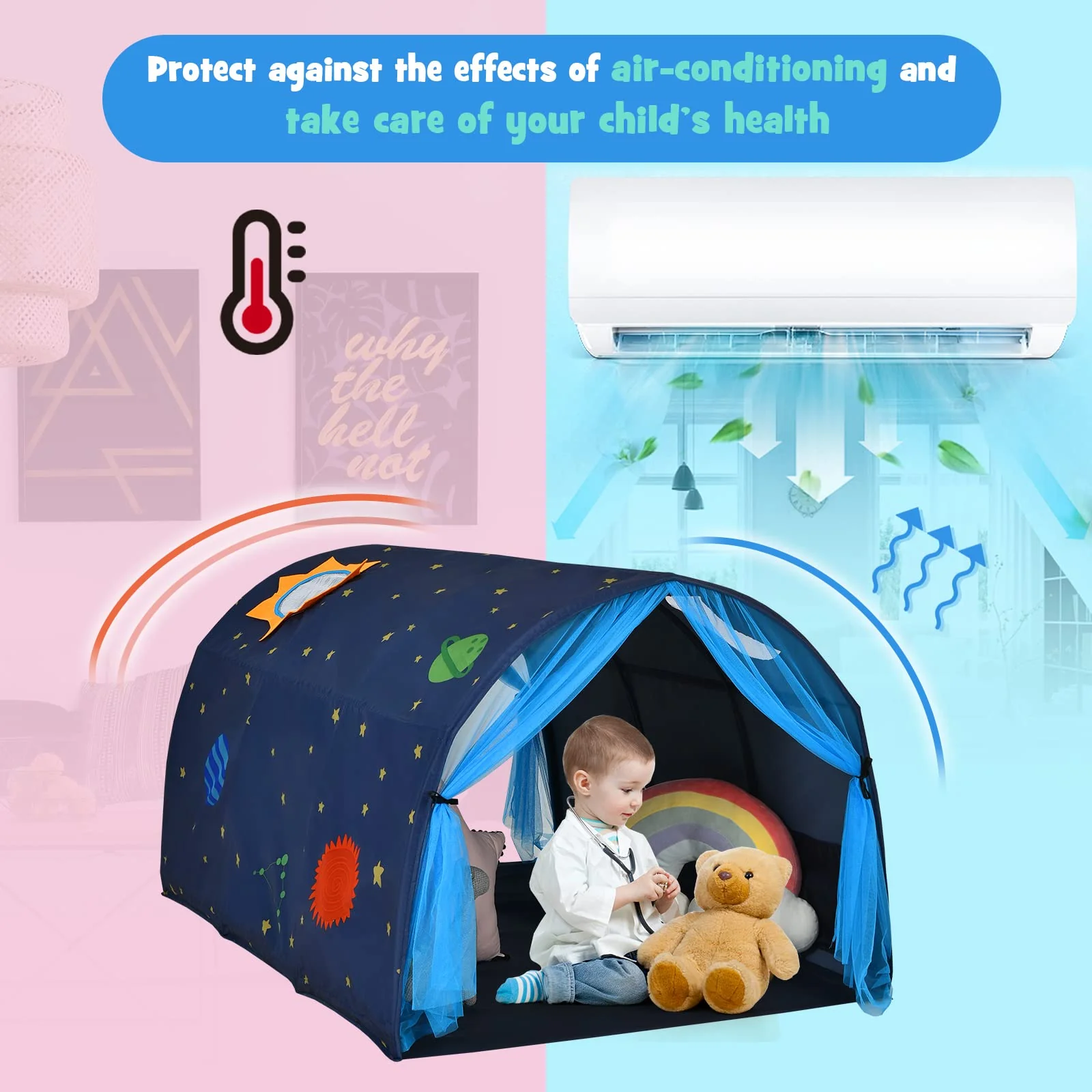 HONEY JOY Kids Play Tent, Portable Bed Tent for Children w/Double Mesh Curtain, Carrying Bag - Image 5