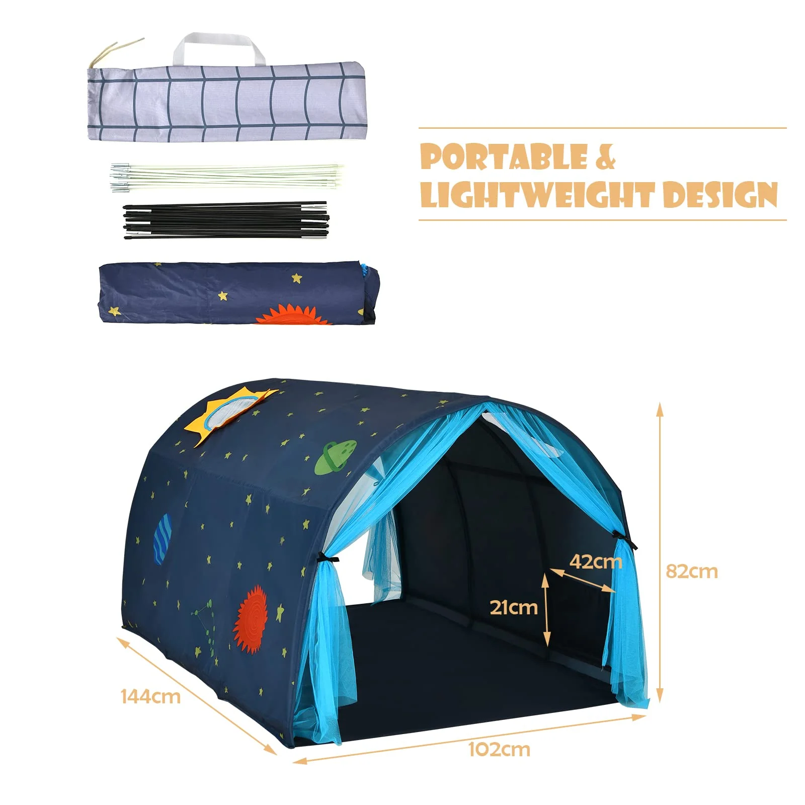 HONEY JOY Kids Play Tent, Portable Bed Tent for Children w/Double Mesh Curtain, Carrying Bag - Image 6