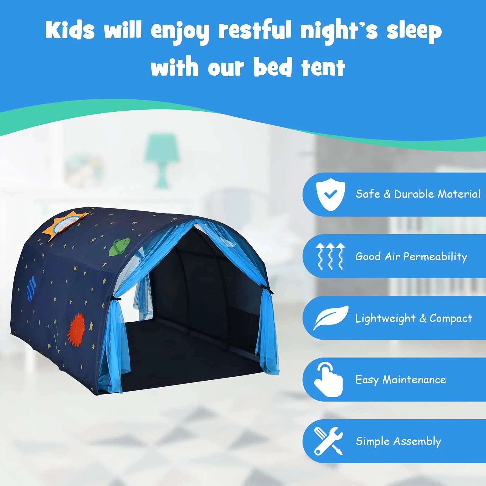 HONEY JOY Kids Play Tent, Portable Bed Tent for Children w/Double Mesh Curtain, Carrying Bag - Image 7