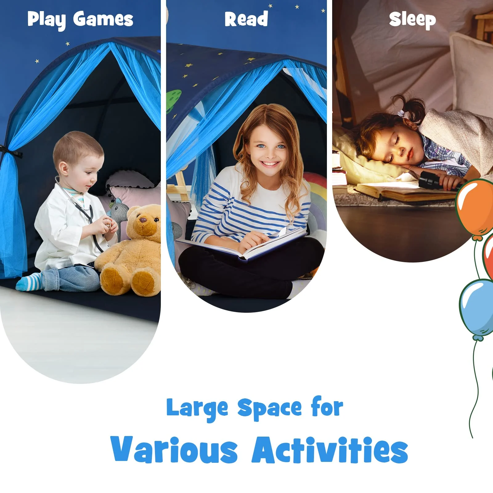 HONEY JOY Kids Play Tent, Portable Bed Tent for Children w/Double Mesh Curtain, Carrying Bag - Image 8