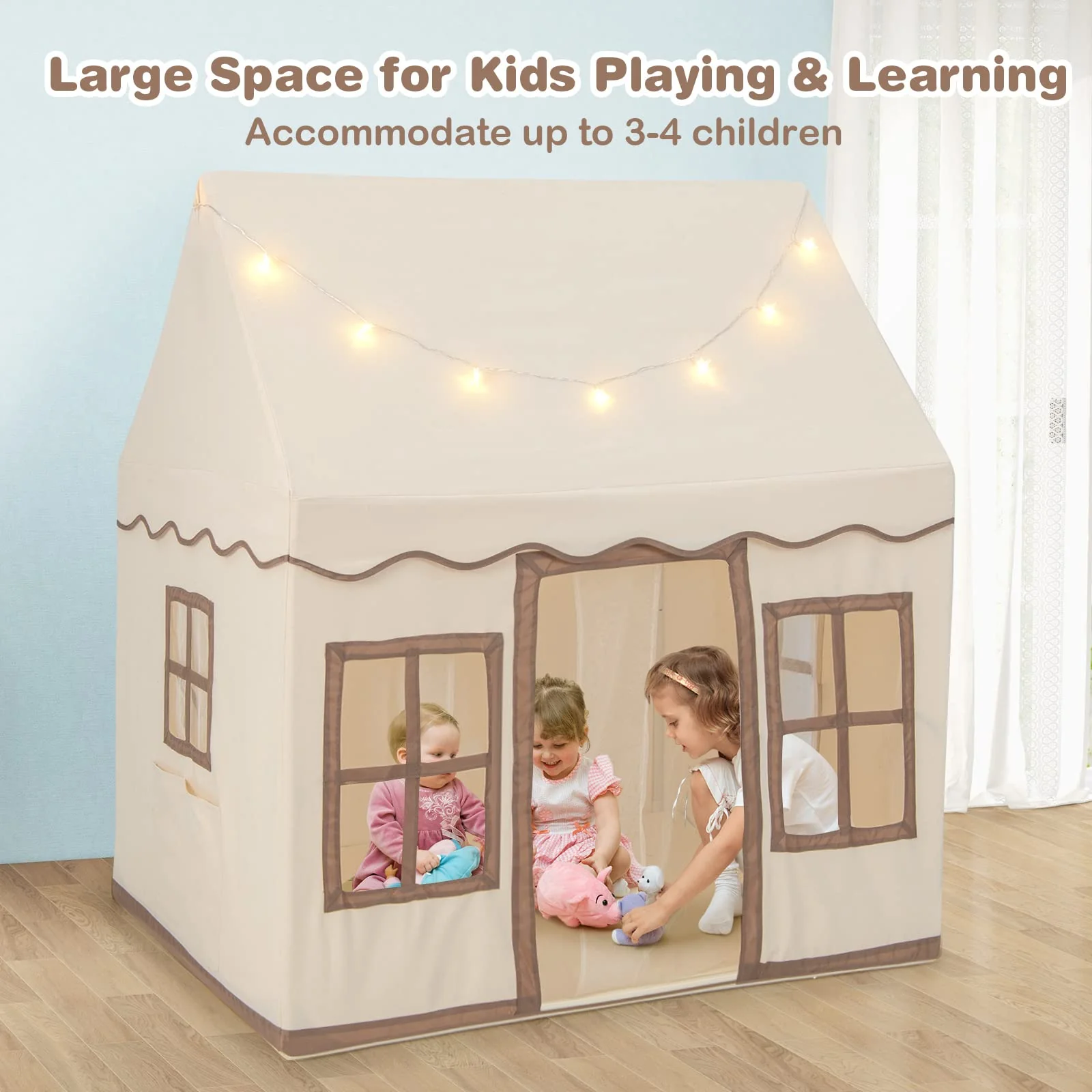 HONEY JOY Kids Play Tent, Toddler Large Playhouse w/Star String Lights - Image 3