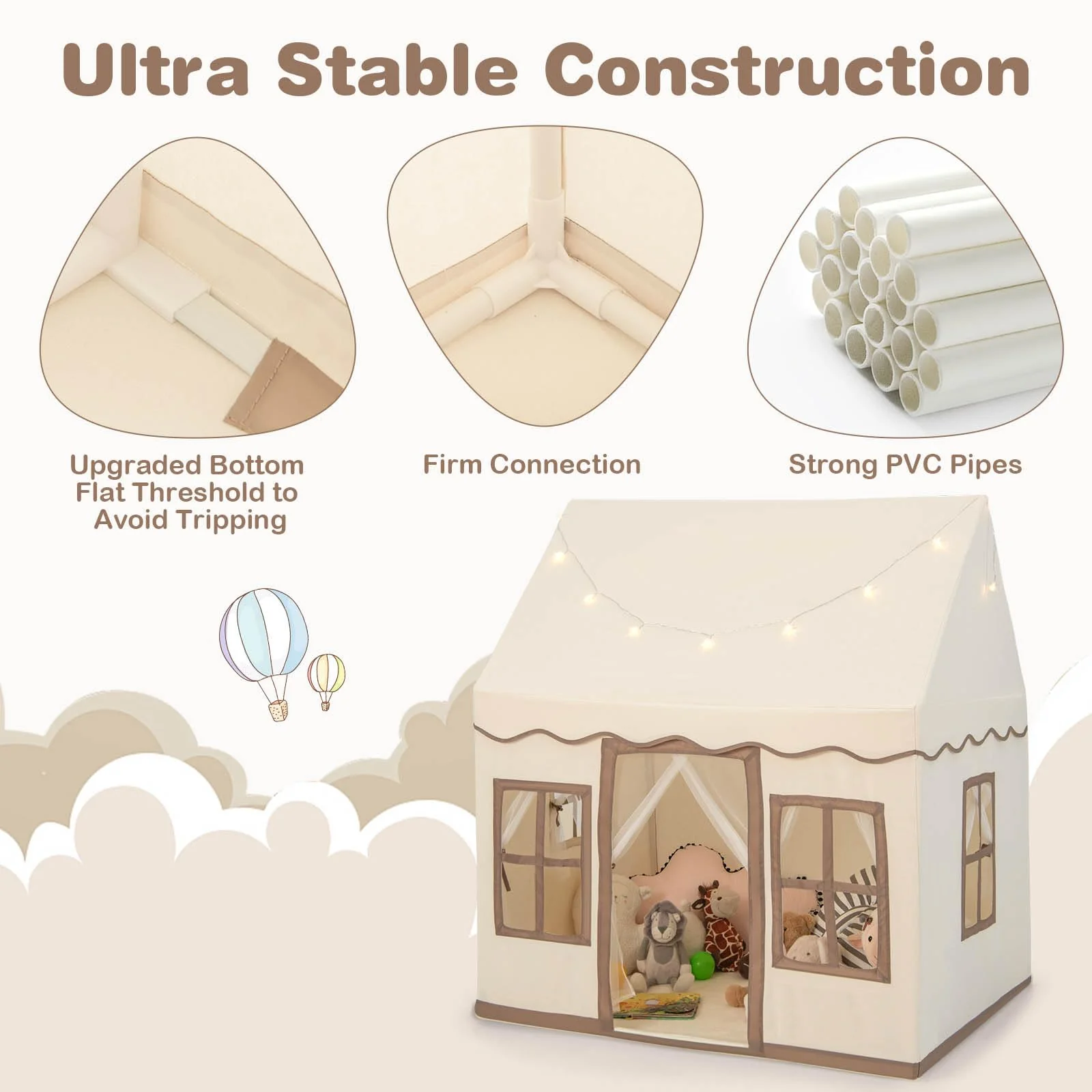 HONEY JOY Kids Play Tent, Toddler Large Playhouse w/Star String Lights - Image 4