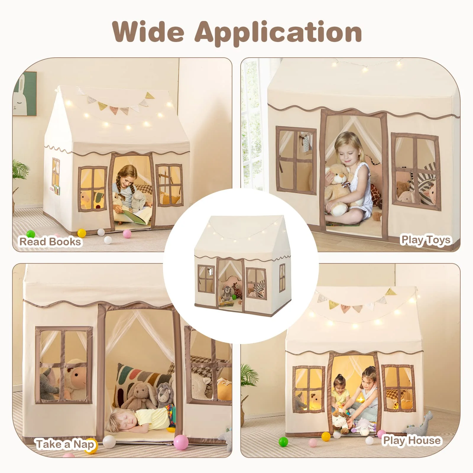 HONEY JOY Kids Play Tent, Toddler Large Playhouse w/Star String Lights - Image 6