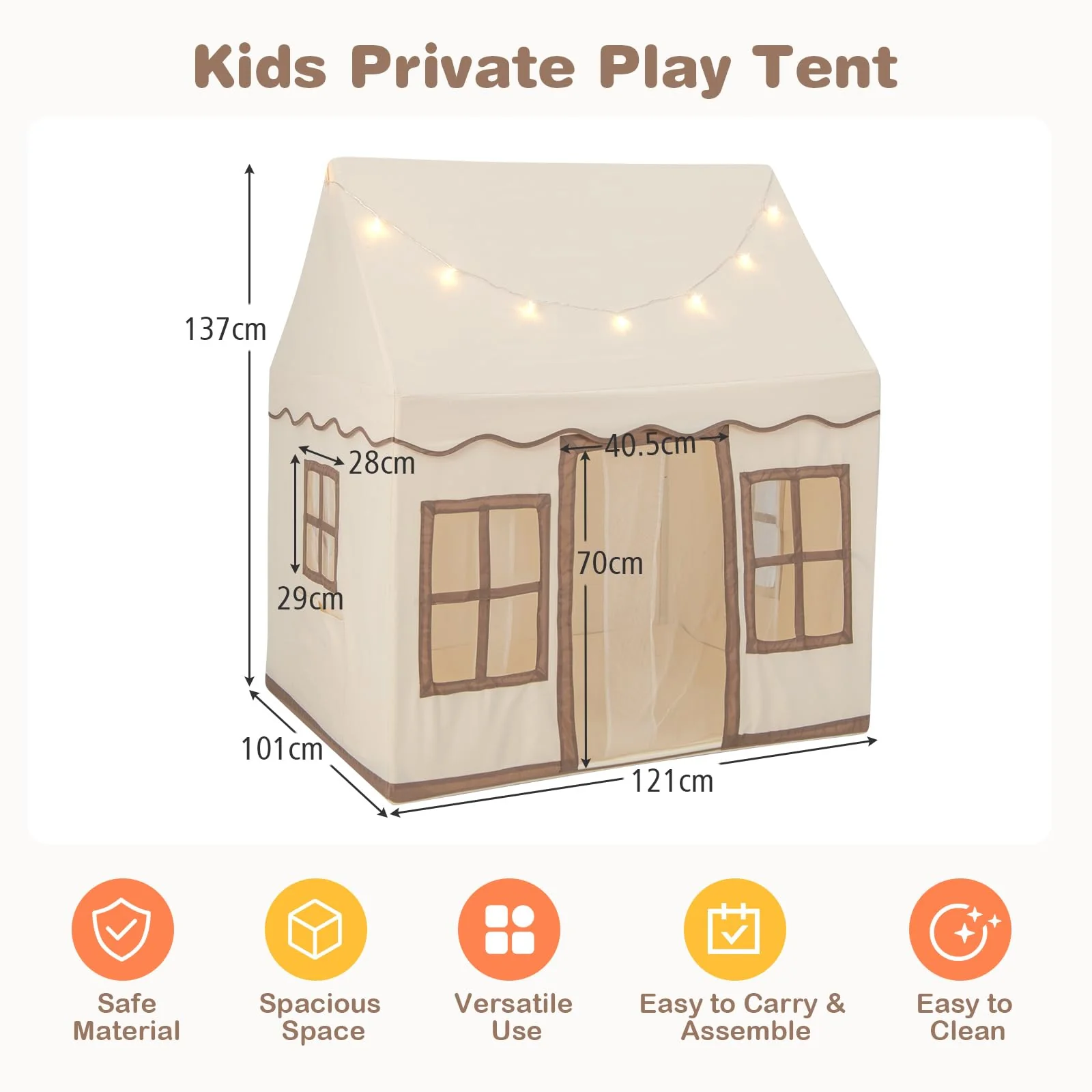 HONEY JOY Kids Play Tent, Toddler Large Playhouse w/Star String Lights - Image 8