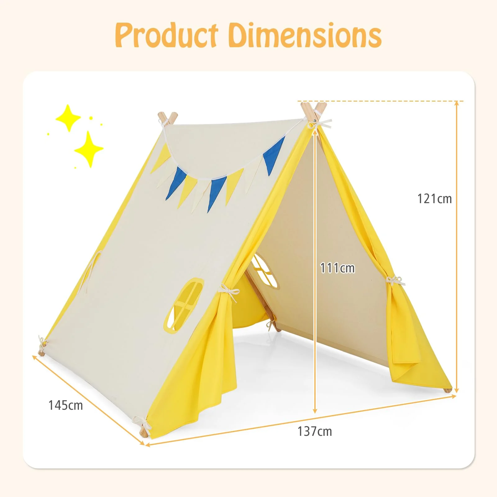 HONEY JOY Kids Play Tent, Triangular Kids & Toddlers Tent with Solid Wood Frame - Image 6