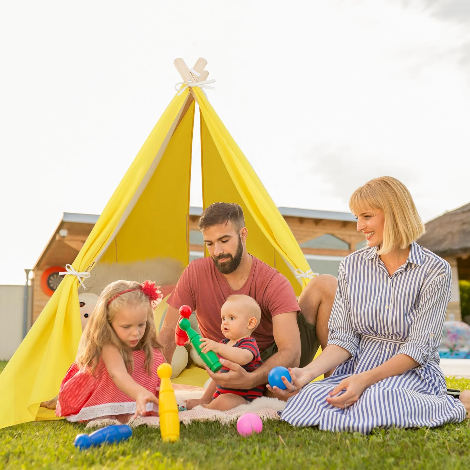 HONEY JOY Kids Play Tent, Triangular Kids & Toddlers Tent with Solid Wood Frame - Image 7