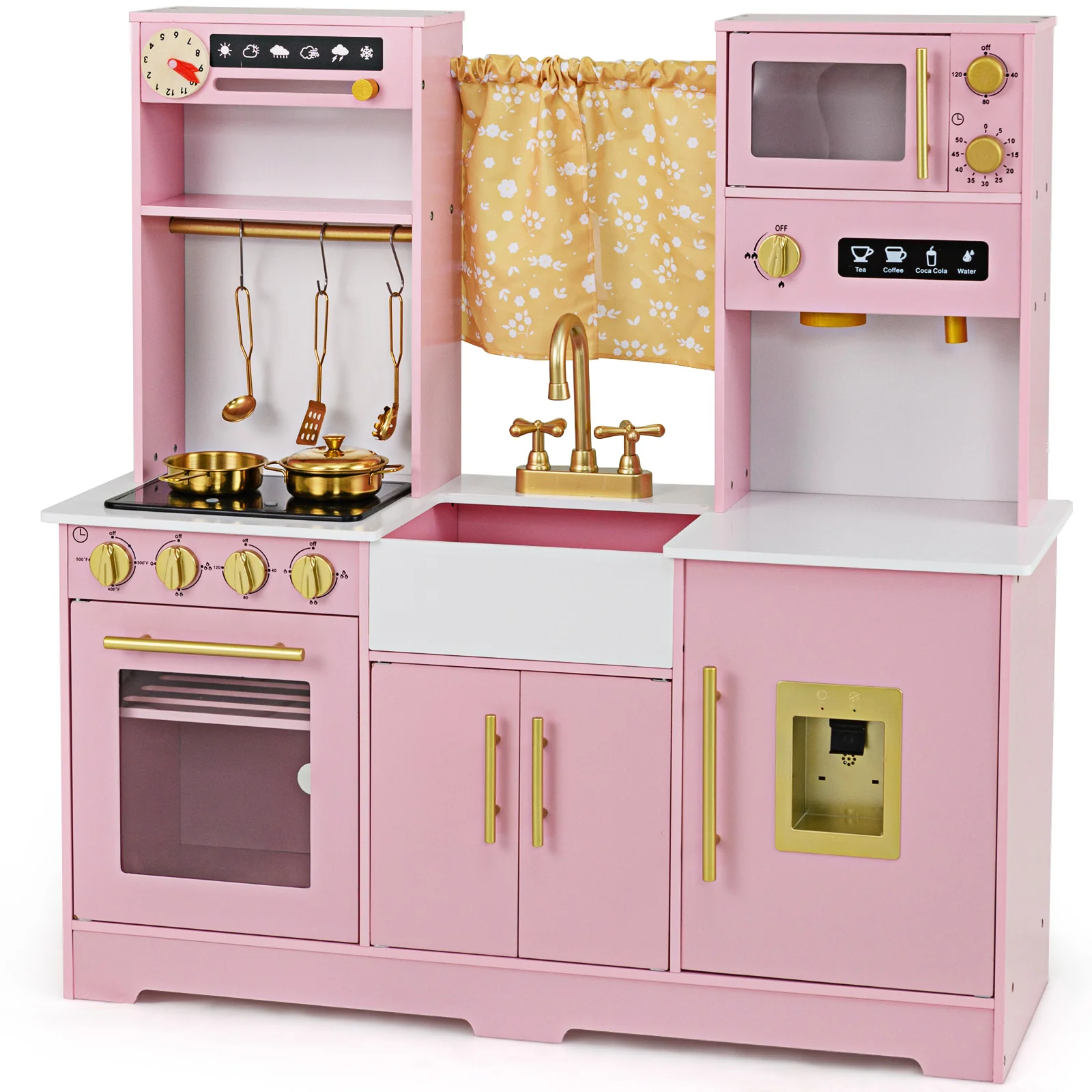 HONEY JOY Kids Pretend Play Kitchen, Kitchen Playset w/Coffee Maker, Sink, Faucet, Stove, Water Dispenser - Image 10