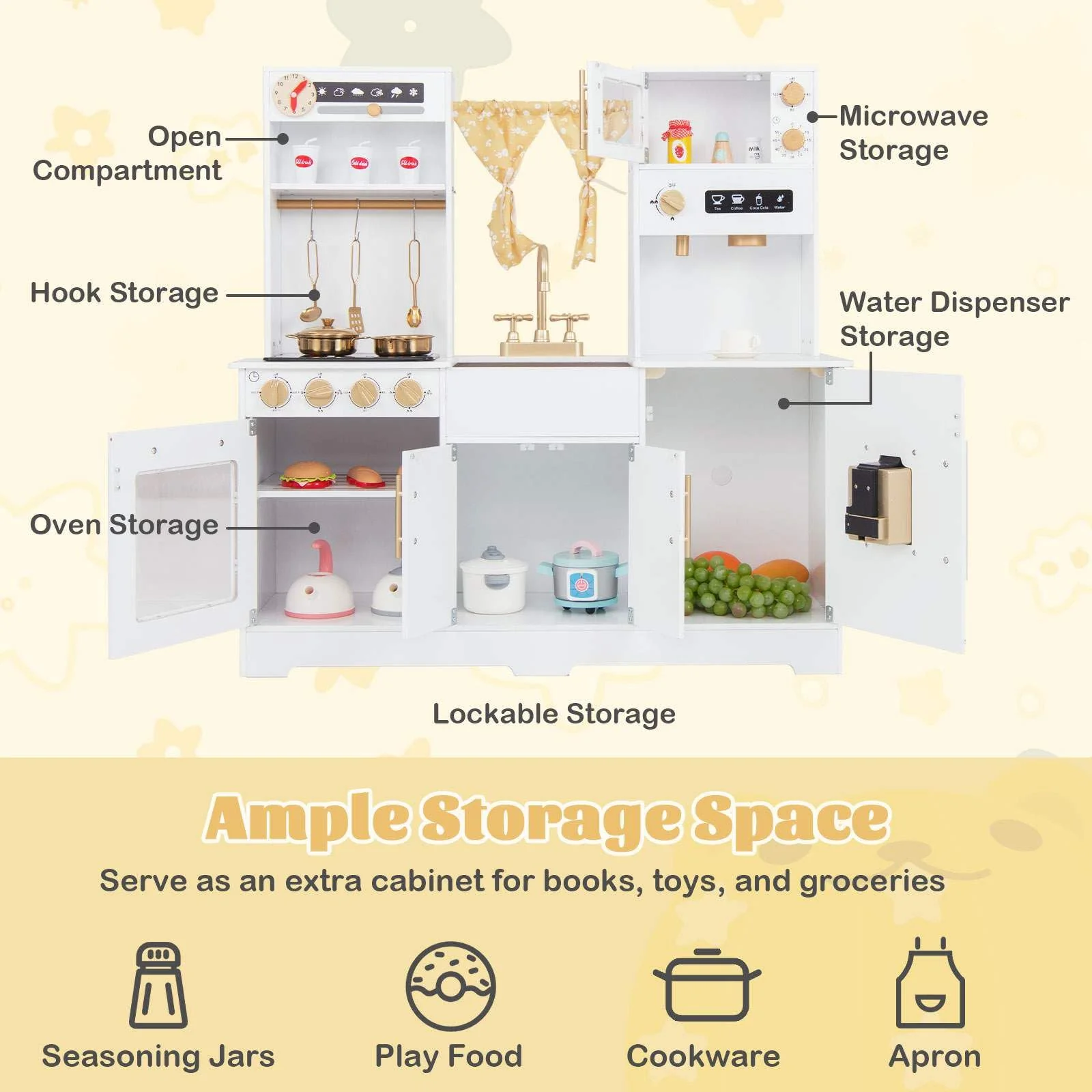 HONEY JOY Kids Pretend Play Kitchen, Kitchen Playset w/Coffee Maker, Sink, Faucet, Stove, Water Dispenser - Image 3