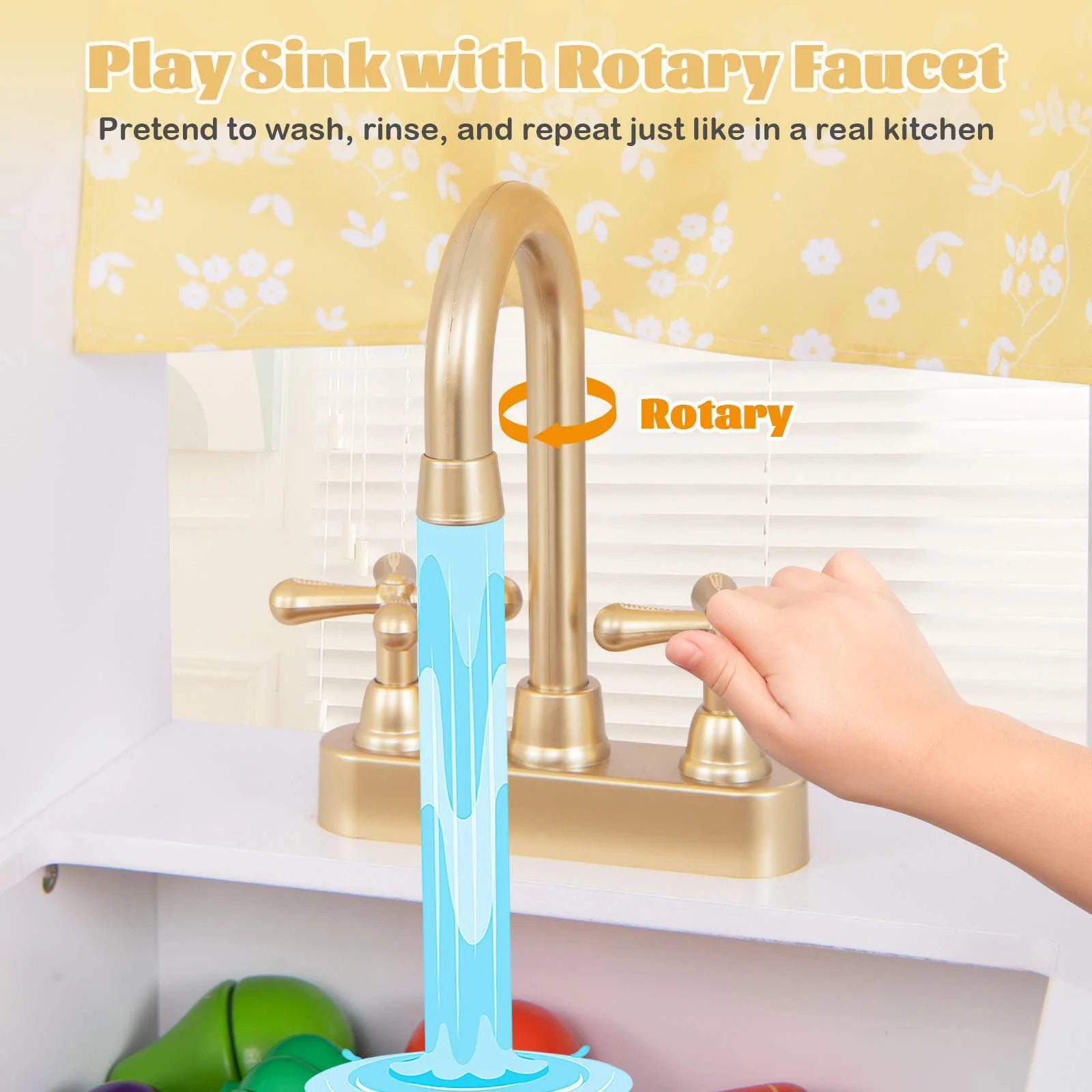 HONEY JOY Kids Pretend Play Kitchen, Kitchen Playset w/Coffee Maker, Sink, Faucet, Stove, Water Dispenser - Image 4
