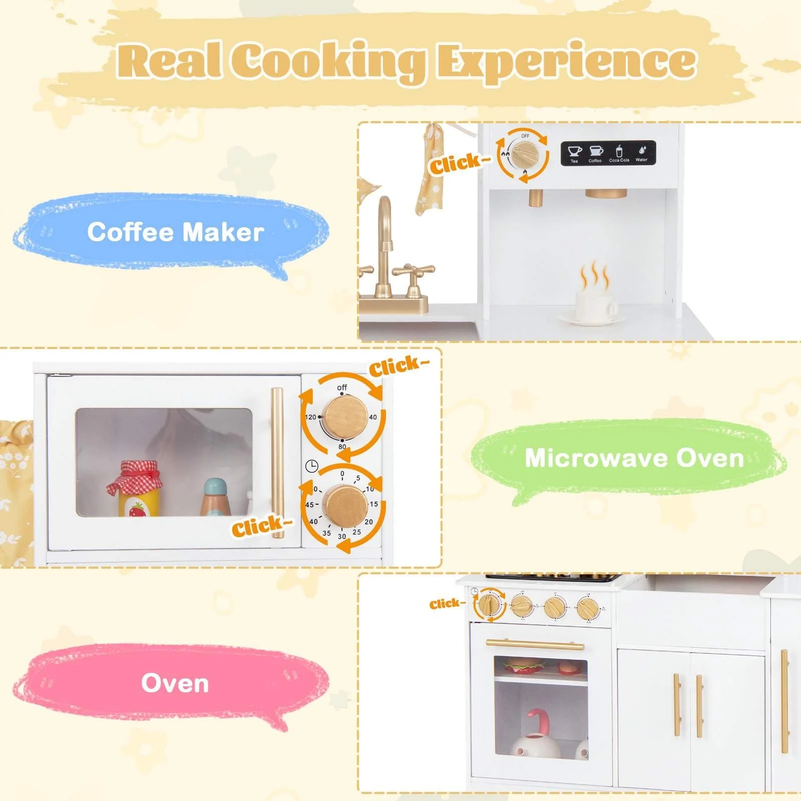 HONEY JOY Kids Pretend Play Kitchen, Kitchen Playset w/Coffee Maker, Sink, Faucet, Stove, Water Dispenser - Image 5
