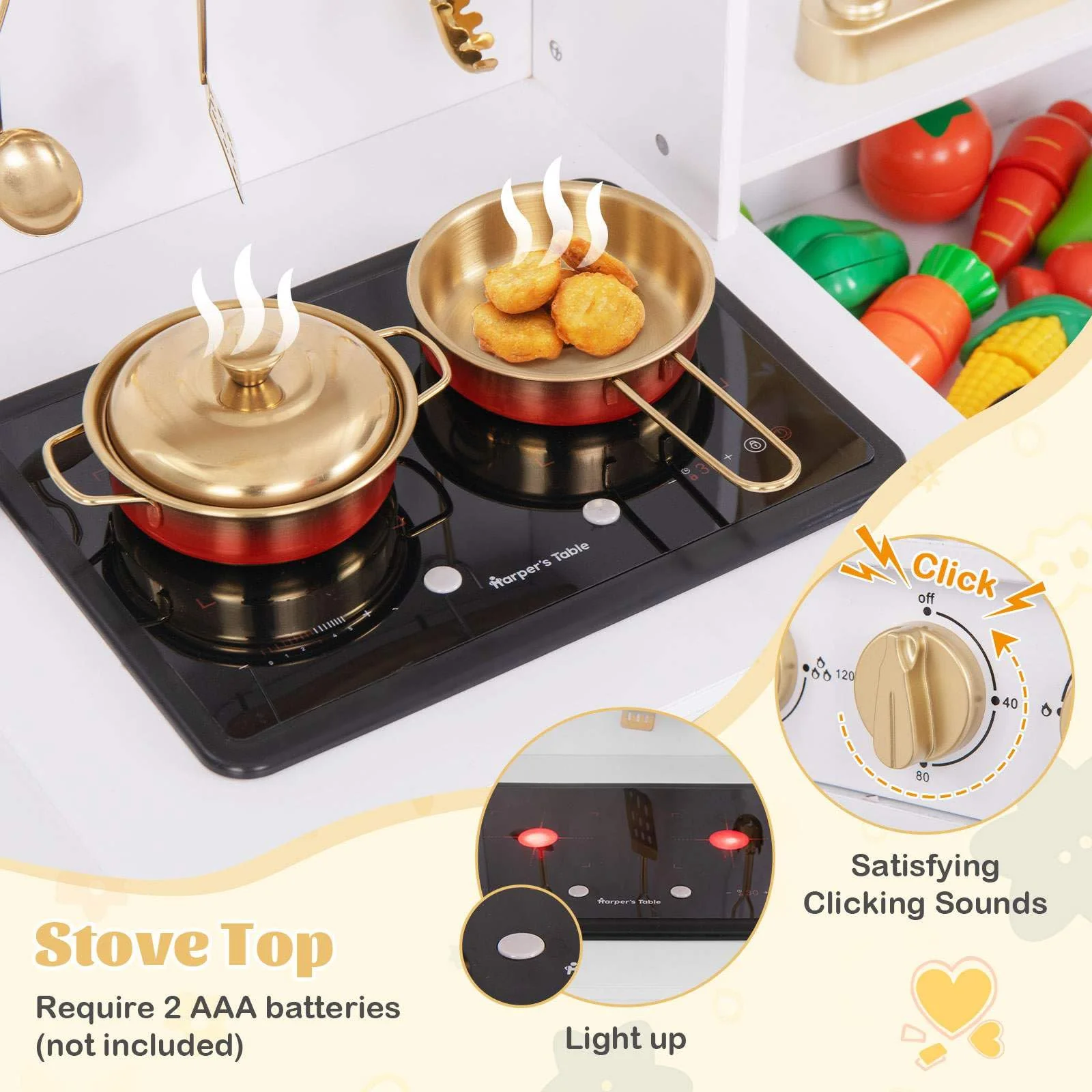 HONEY JOY Kids Pretend Play Kitchen, Kitchen Playset w/Coffee Maker, Sink, Faucet, Stove, Water Dispenser - Image 7