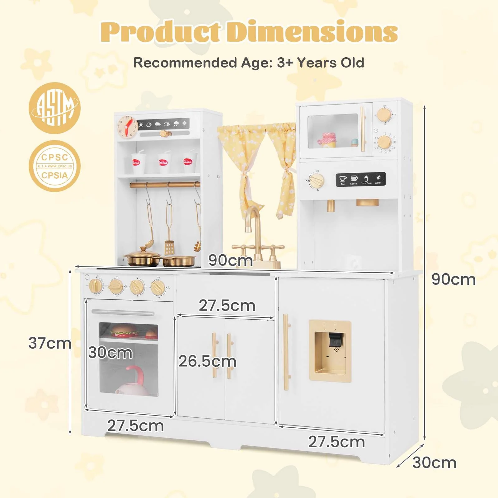 HONEY JOY Kids Pretend Play Kitchen, Kitchen Playset w/Coffee Maker, Sink, Faucet, Stove, Water Dispenser - Image 8