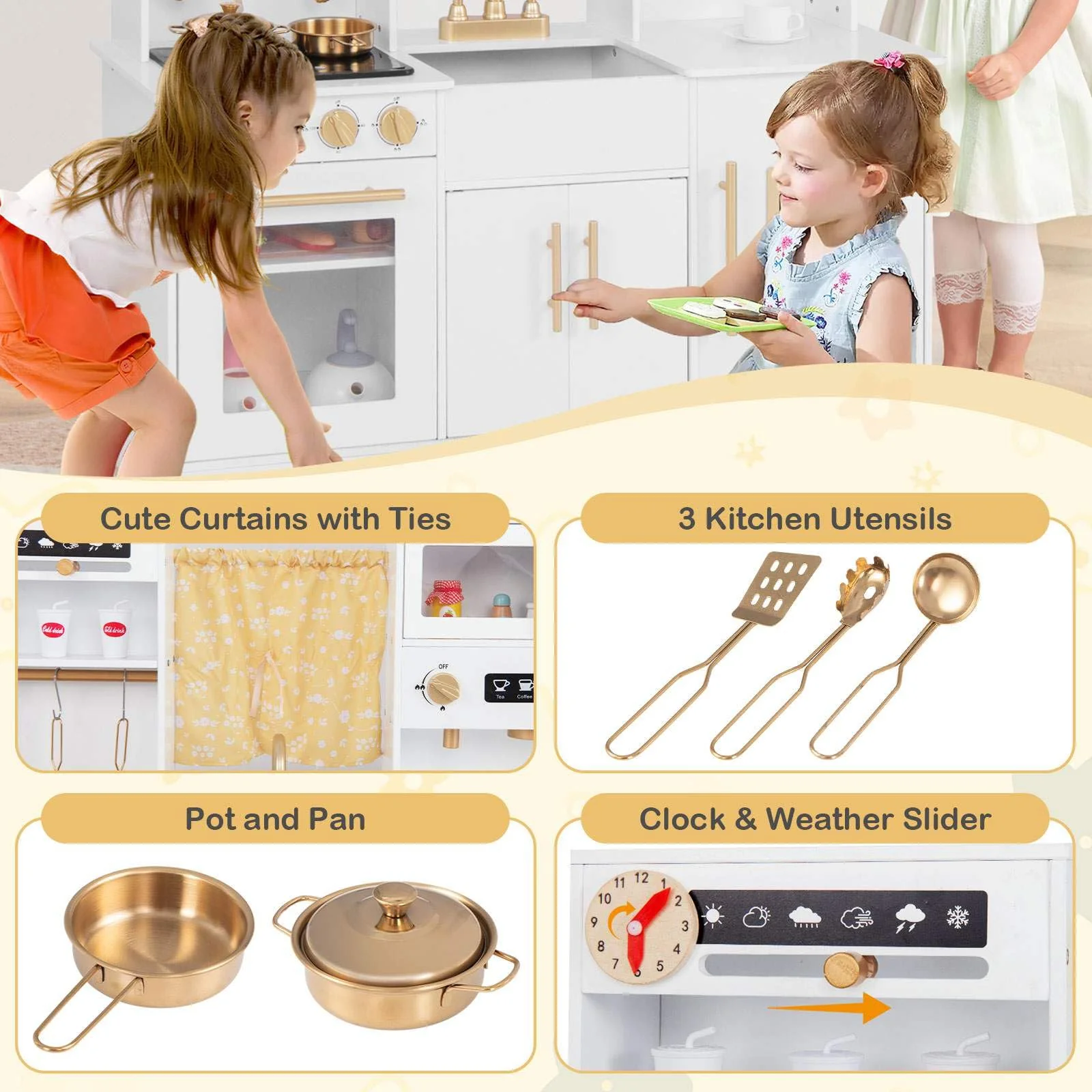 HONEY JOY Kids Pretend Play Kitchen, Kitchen Playset w/Coffee Maker, Sink, Faucet, Stove, Water Dispenser - Image 9