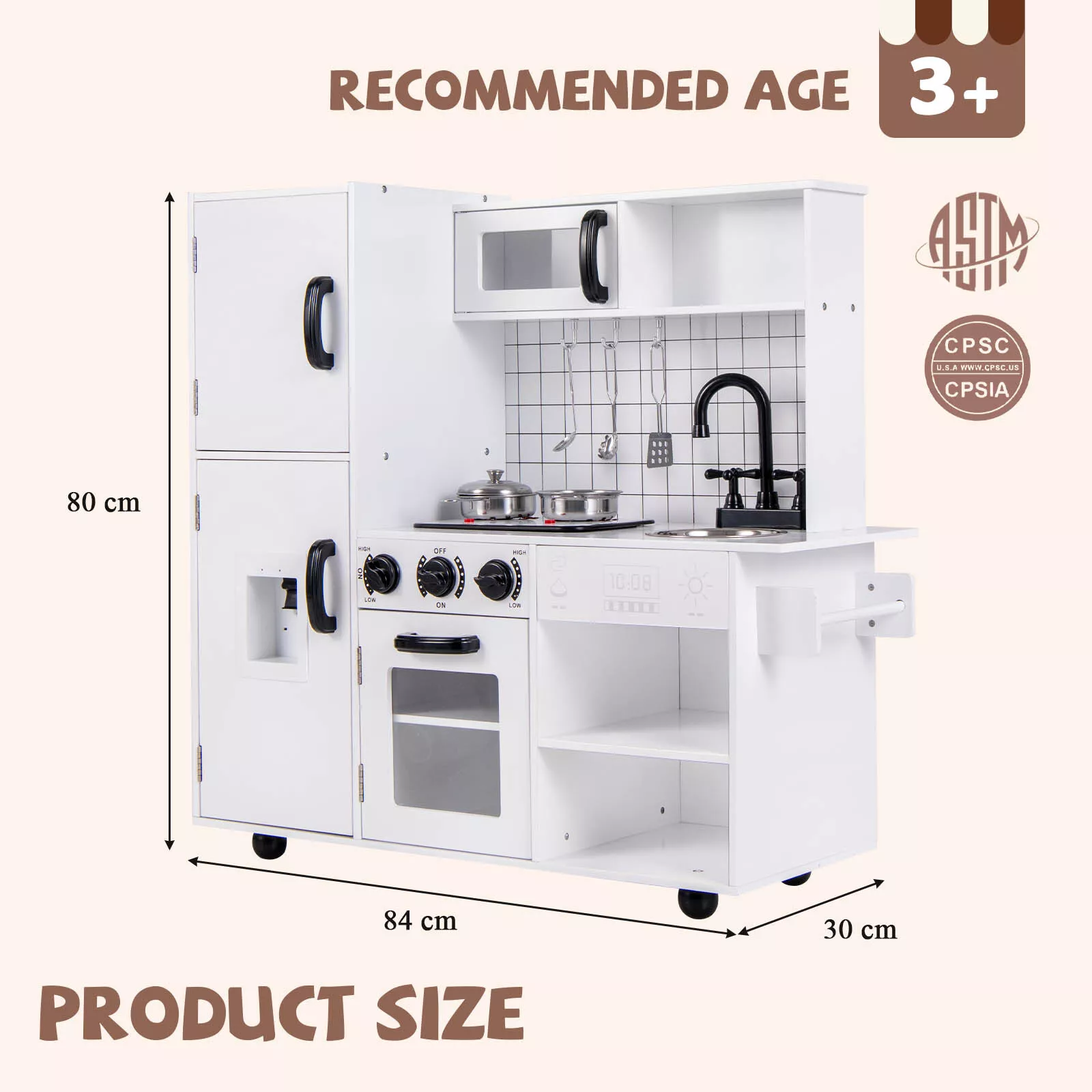 HONEY JOY Kids Pretend Play Kitchen Wooden Kitchen Cooking Sink Playset Gift - Image 3