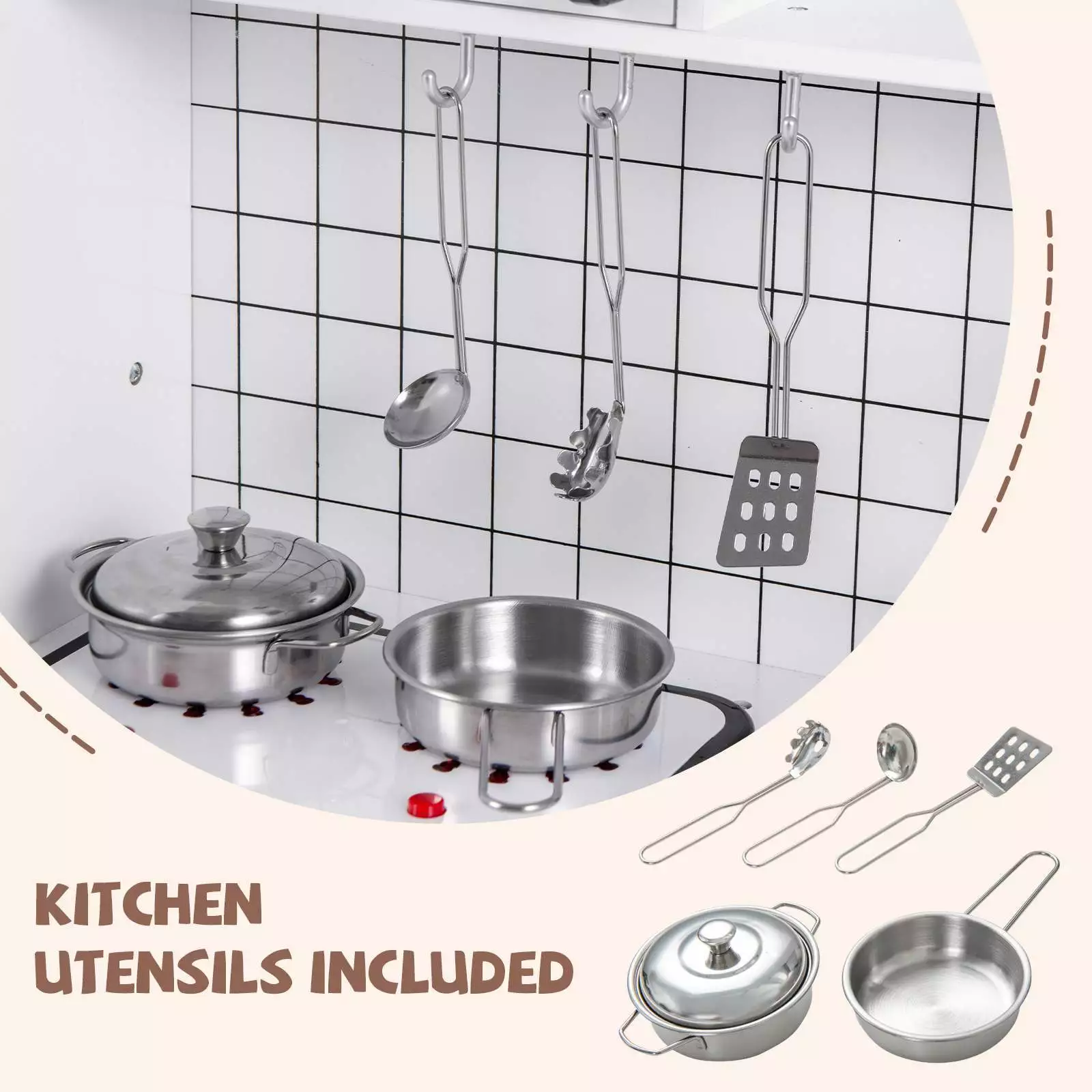 HONEY JOY Kids Pretend Play Kitchen Wooden Kitchen Cooking Sink Playset Gift - Image 6