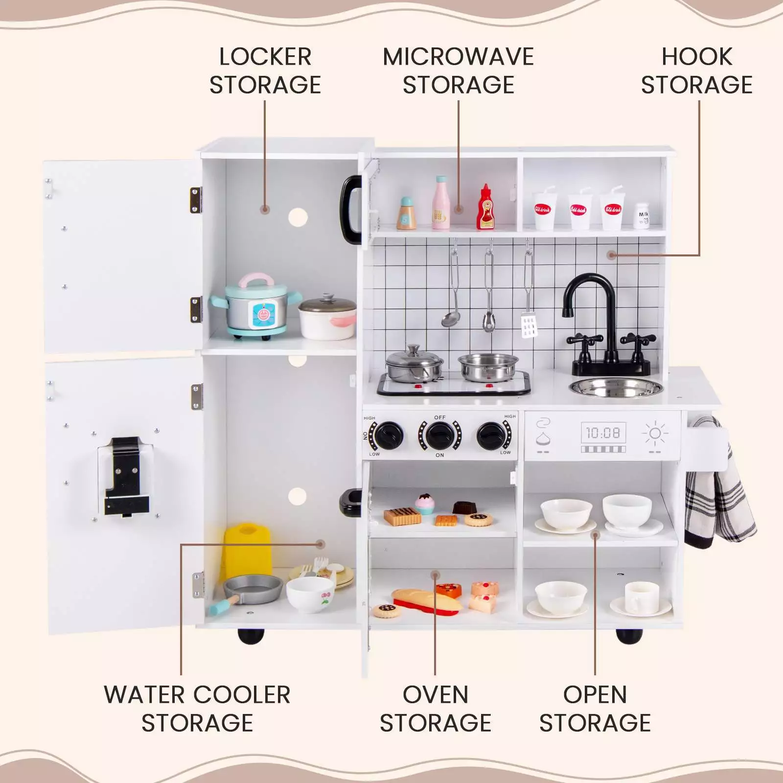 HONEY JOY Kids Pretend Play Kitchen Wooden Kitchen Cooking Sink Playset Gift - Image 7